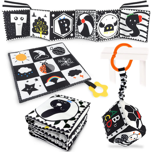 KUANGO 3 PCS Black and White High Contrast Baby Toys Newborn Toys 0-6 Months, Visual Stimulation Sensory Soft Book, Infant Tummy Time Toys 0-3-6 Months Baby Gifts - Medaid International