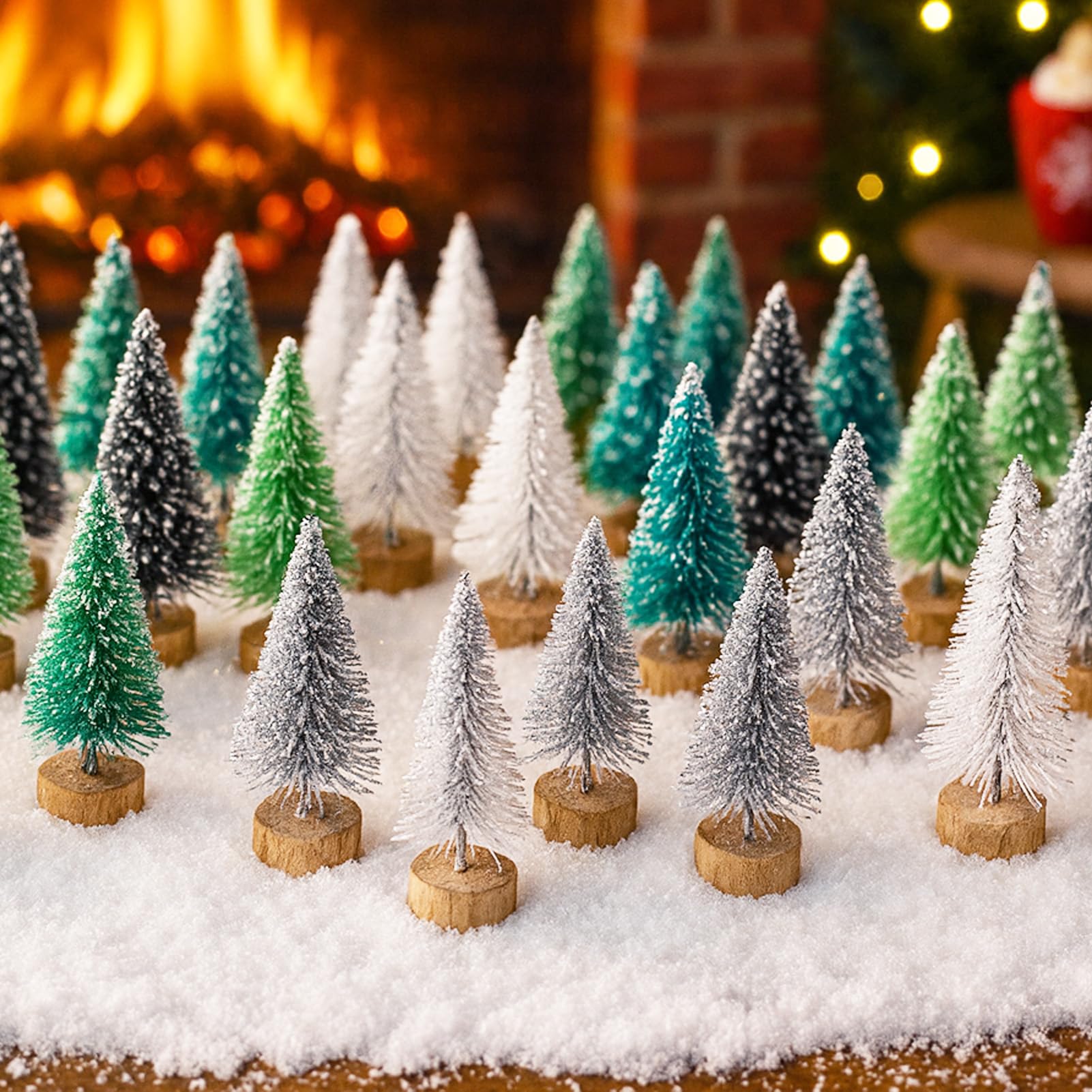 24PCS Christmas Tree - 1.77" Mini Artifical Christmas Decorations, Tower Pine for Indoor Holiday Party Decor & Village Home Table DIY Craft (Green, White) - Medaid International