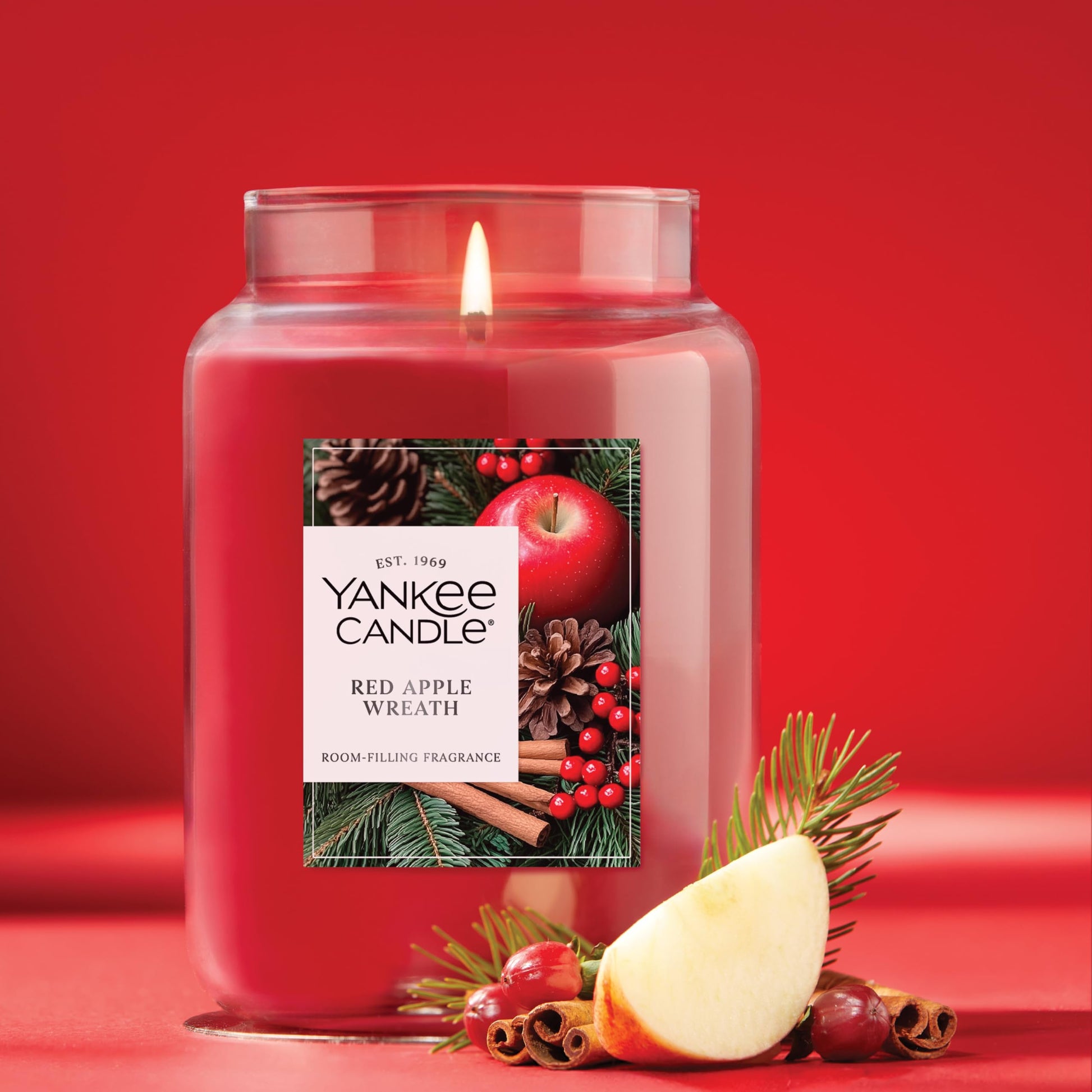 Yankee Candle Red Apple Wreath, Fall Scented Candle, 22oz Large Jar with up to 150 Hour Burn Time - Medaid International
