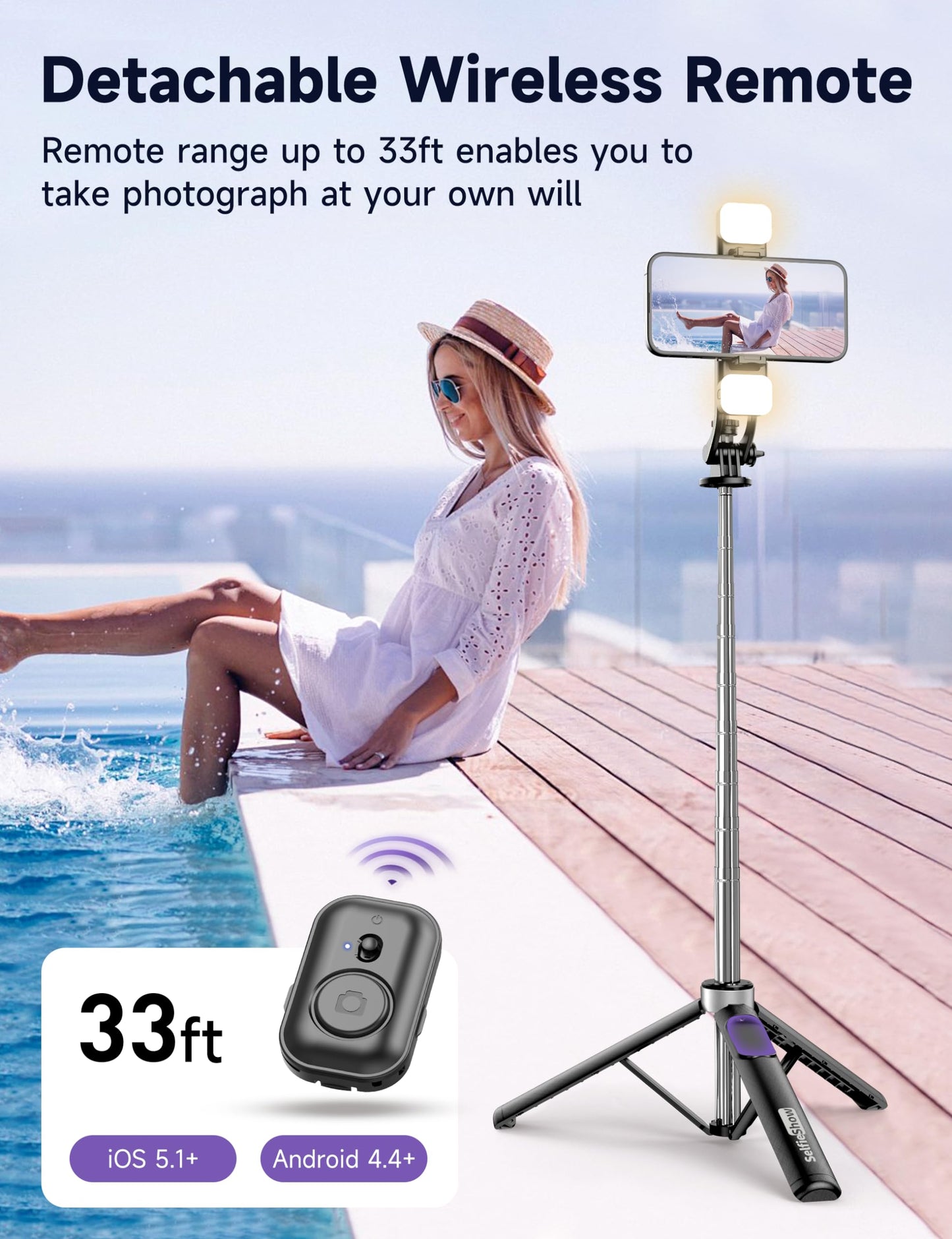 53'' Selfie Stick Tripod with Light, Extendable Selfie Stick with Remote, Portable Cell Phone Tripod Stand with All in 1 Phone Clip, Lightweight Camera Tripod Compatible with iPhone 15 14 13, Android - Medaid International