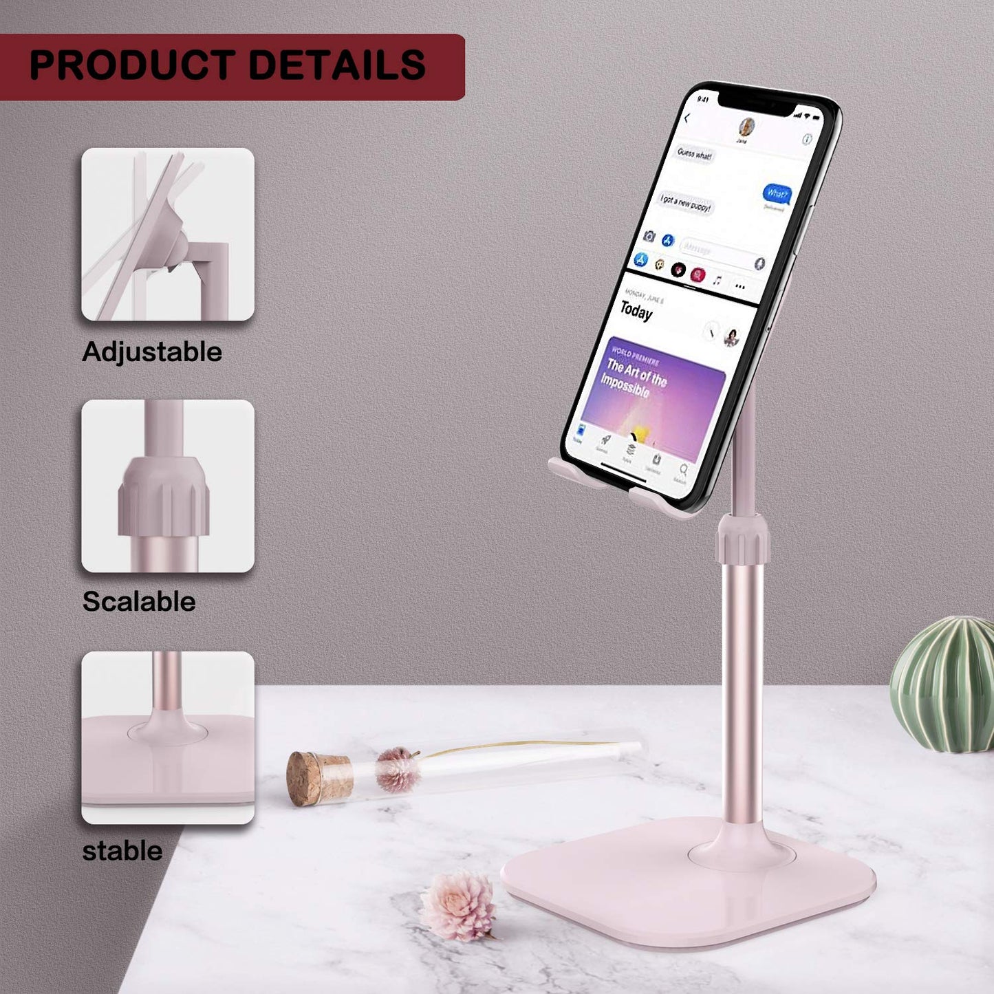 Doboli Cell Phone Stand, Stocking Stuffers Gifts for Teens Girls Boys Adults Women Men Mom Wife, Phone Stand for Desk, Phone Holder Stand Compatible with iPhone and All Mobile Phones Tablet, Pink - Medaid International
