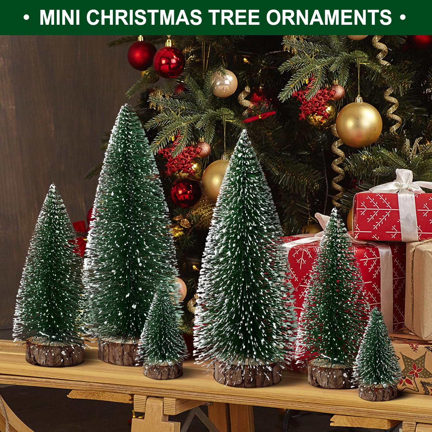 6pcs Mini Christmas Trees Decorations Small Bottle Brush Trees,Artificial Tabletop Christmas Tree for Indoor Outdoor Home Room Party Gift (Green) - Medaid International