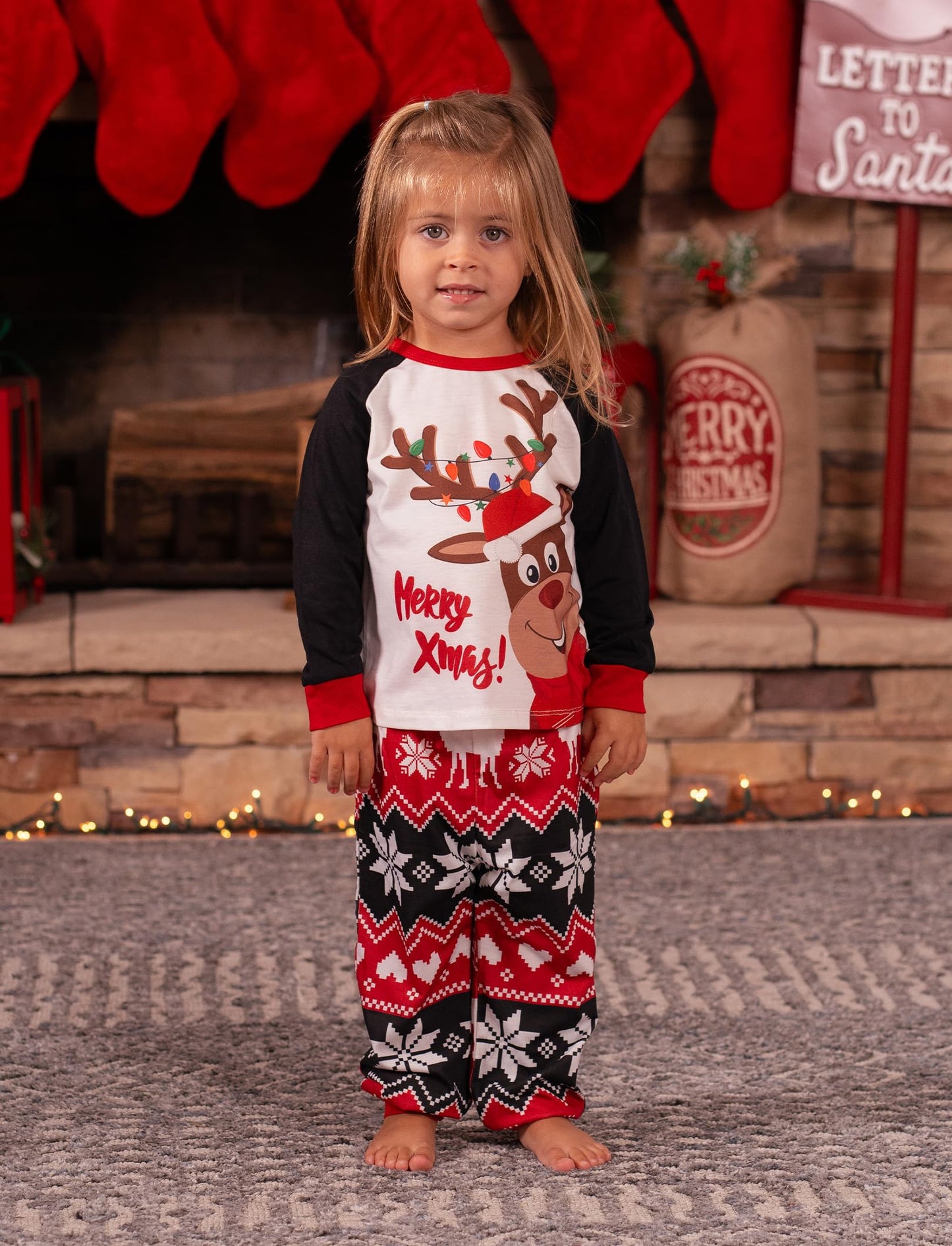 PATPAT Christmas Family Matching Pajamas, Red Black Reindeer, Kids, 9-10 Years - Medaid International