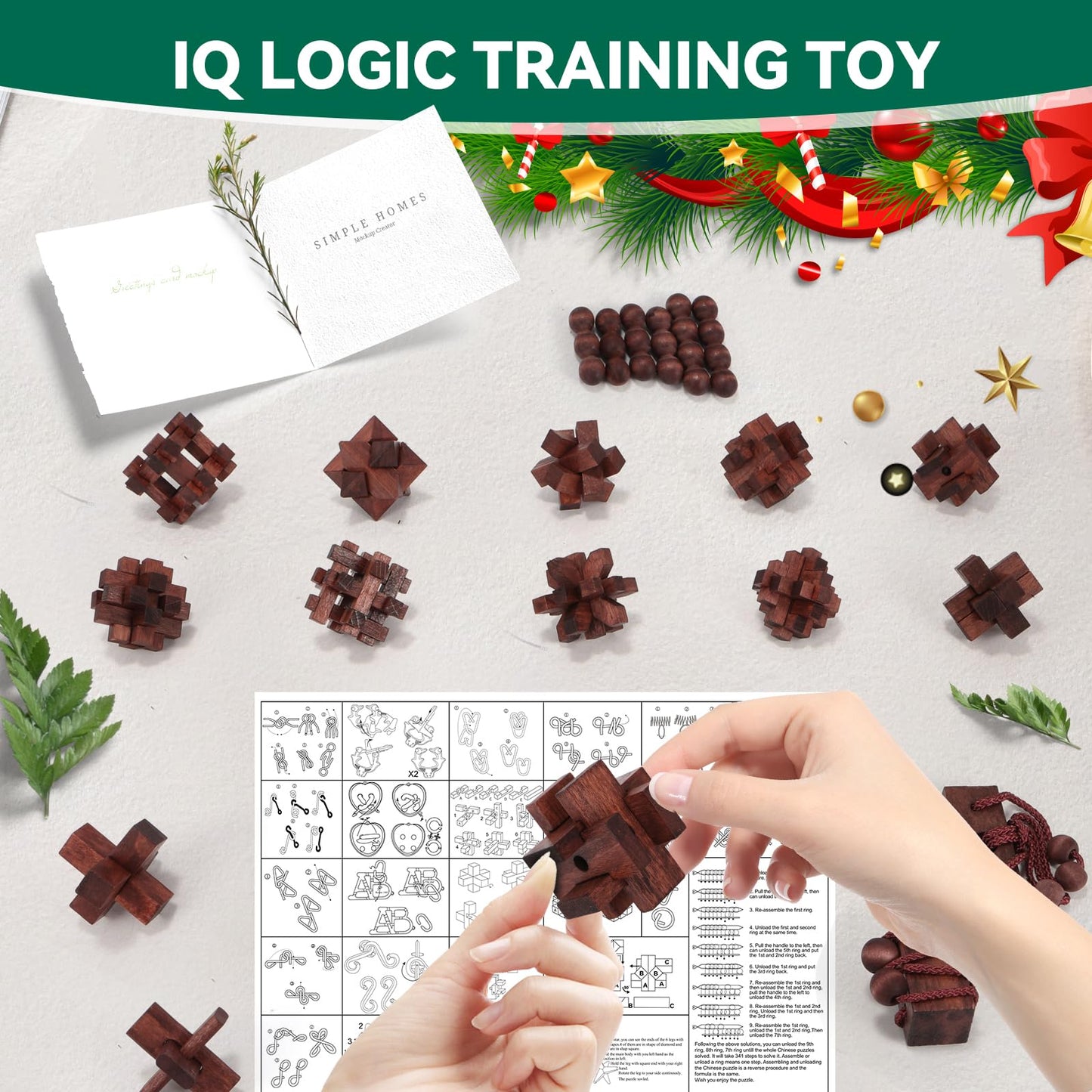 Advent Calendar 2025, Christmas Countdown Calendar Gift Box with 24 Brain Teaser Puzzles, 24 Days Wooden Brain Teaser Puzzles Xmas Countdown Calendar Challenge for Adults Teens Boys Girls - Medaid International