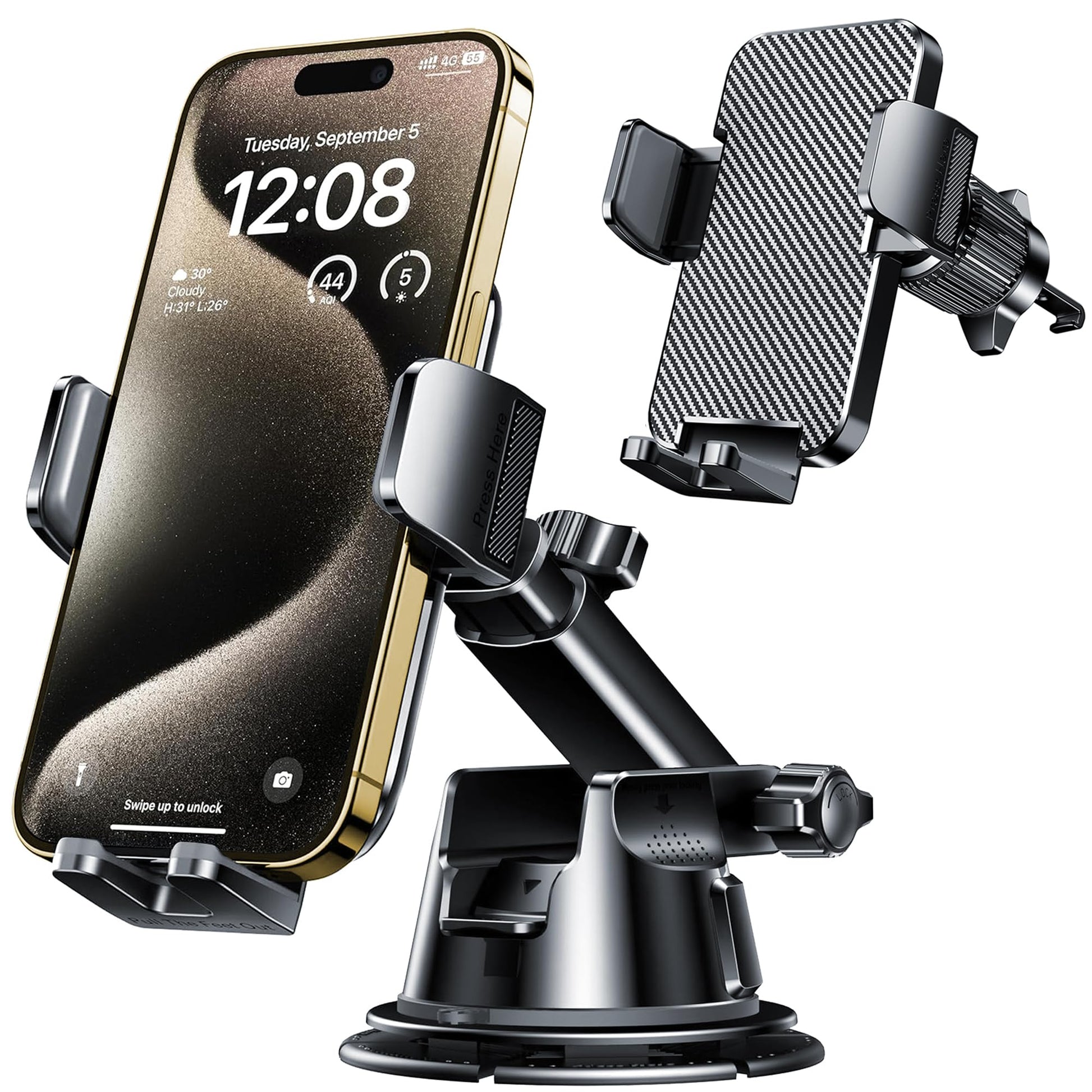 Qifutan Dash Mounted Holders Phone Holders for Your Car Phone Mount for Car Windshield Dashboard Air Vent Universal Desk Mounts Hands Free Automobile Cell Phone Holder Fit for iPhone Smartphone - Medaid International