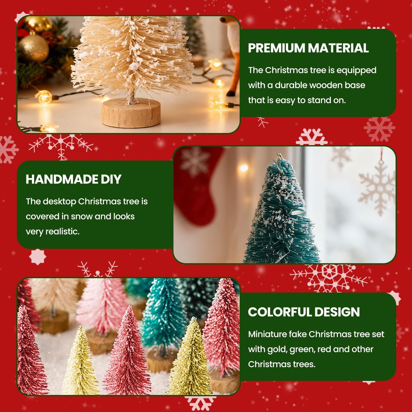 24PCS Christmas Tree - 1.77" Mini Artifical Christmas Decorations, Tower Pine for Indoor Holiday Party Decor & Village Home Table DIY Craft (Green, White) - Medaid International