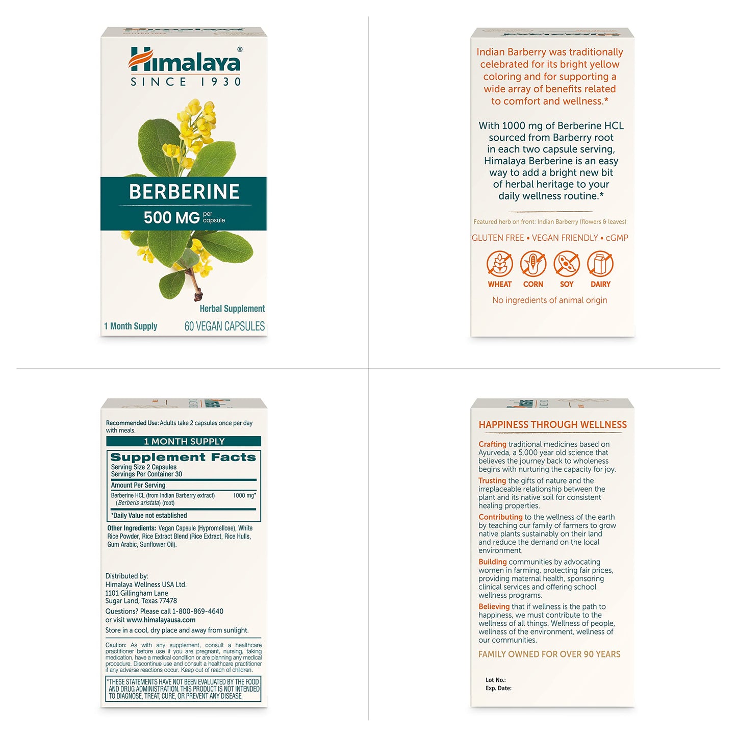 Himalaya Berberine - Herbal Supplement for Supporting Normal Metabolism, Immune, and Digestive Health - Vegan, Gluten Free, 500 mg, 60 Vegetarian Capsules - Medaid International