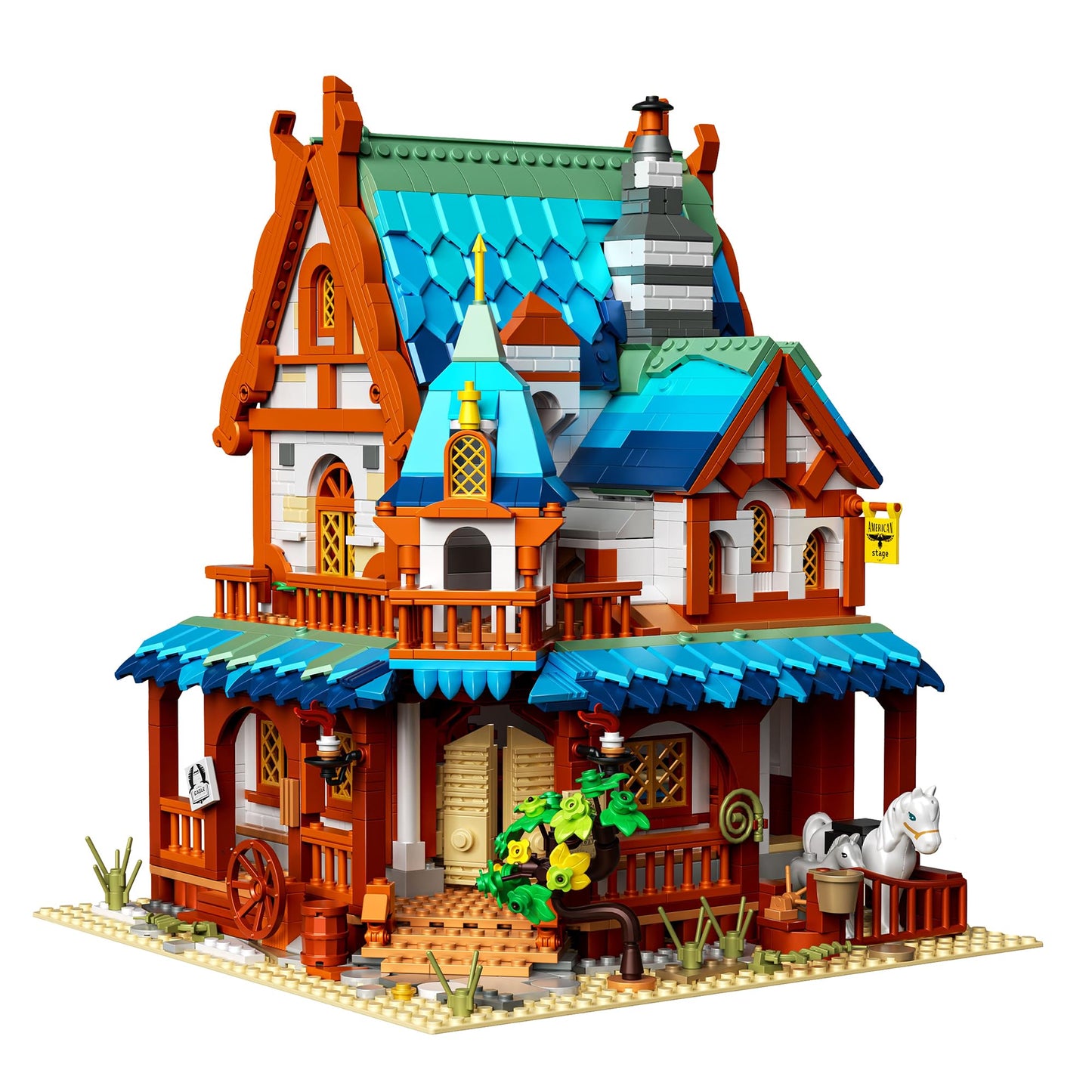 Yunsphere Classic Medieval Waystation Lighting Building-Bricks Set, Mini Post Station Building Model Set,LED DIY Christmas Holiday House,Gift for Boys,Girls and Adults (1767 Pcs) - Medaid International