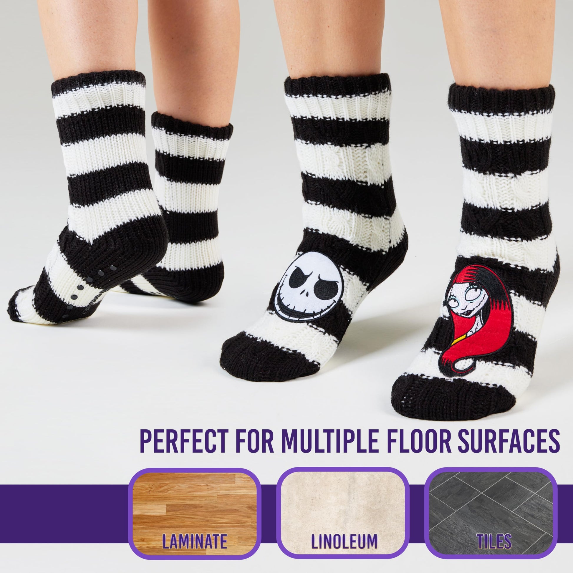 Get Trend The Nightmare Before Christmas Slipper Socks with Grips for Women, Teens, Size 4–9, Non Slip Fluffy Socks, Cozy Gifts for Women (4/9 US, White/Black TNBC) - Medaid International