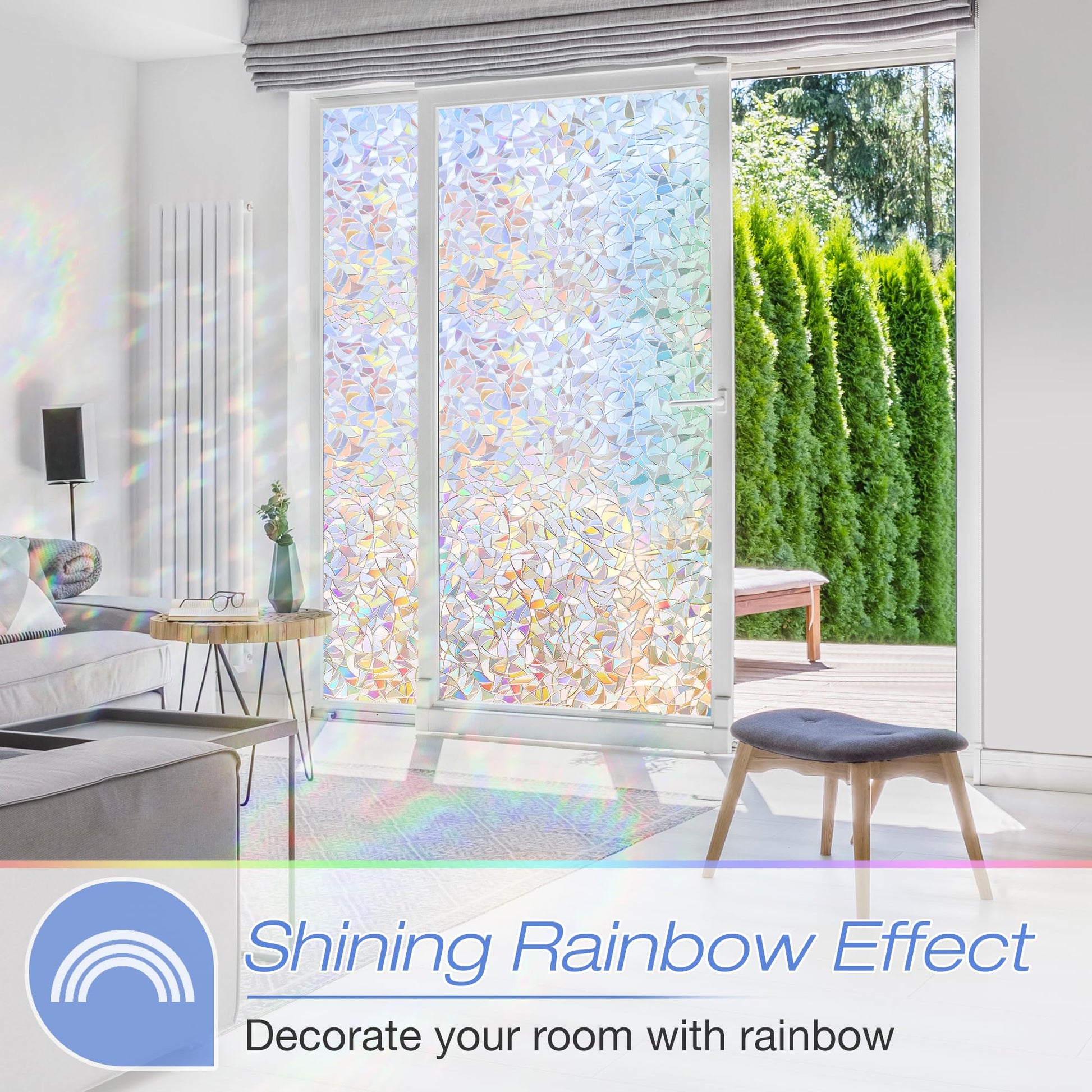 Homein Window Privacy Film, Rainbow Window Film Decorative 3D Window Clings Non Adhesive Window Tint for Home, Stained Glass Window Film for Glass, UV Blocking, 17.5 x 78.7 inches - Medaid International