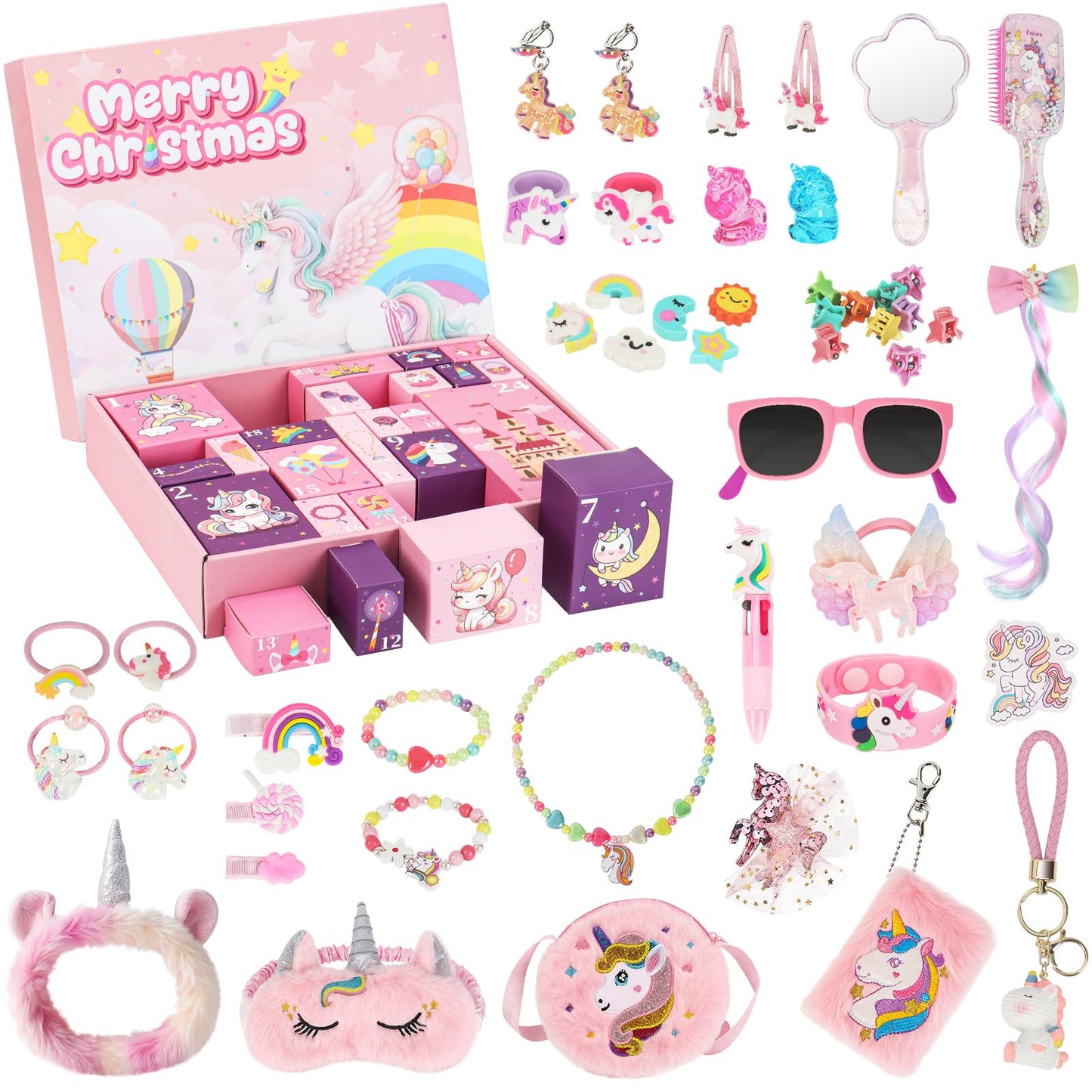 Advent Calendar 2025 Girls - 24 Days Christmas Countdown Calendar Unicorn Kit Xmas Gifts for Toddlers, Countdown Calendar Surprises Gifts for Daughter and Granddaughters, Xmas Makeup Gifts (Unicorn) - Medaid International