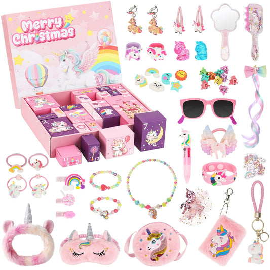 Advent Calendar 2025 Girls - 24 Days Christmas Countdown Calendar Unicorn Kit Xmas Gifts for Toddlers, Countdown Calendar Surprises Gifts for Daughter and Granddaughters, Xmas Makeup Gifts (Unicorn) - Medaid International