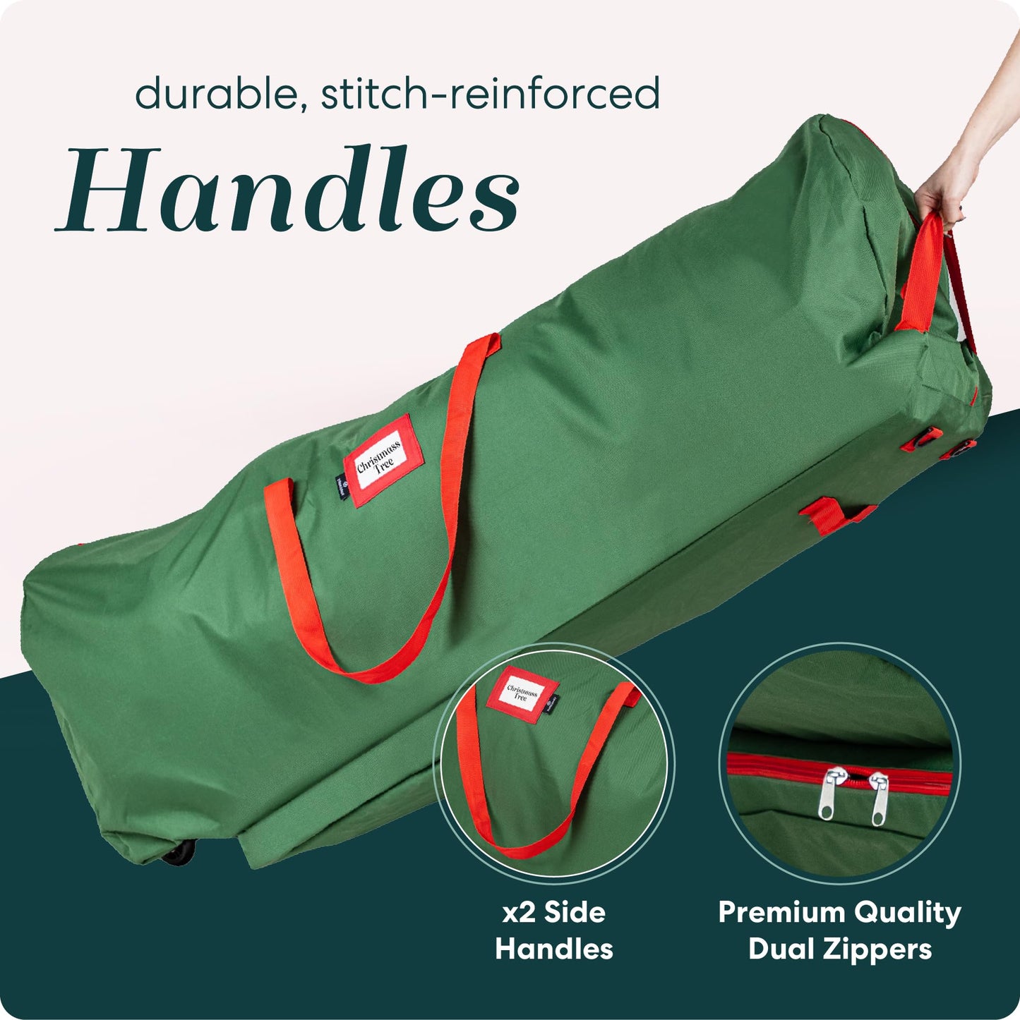 Handy Laundry Rolling Tree Storage Bag - For 9-Foot Artificial Christmas Holiday Tree. Zippered Bag, Carry Handles and Wheels for Easy Transport. Protects Against Dust, Insects, and Moisture. (GREEN) - Medaid International