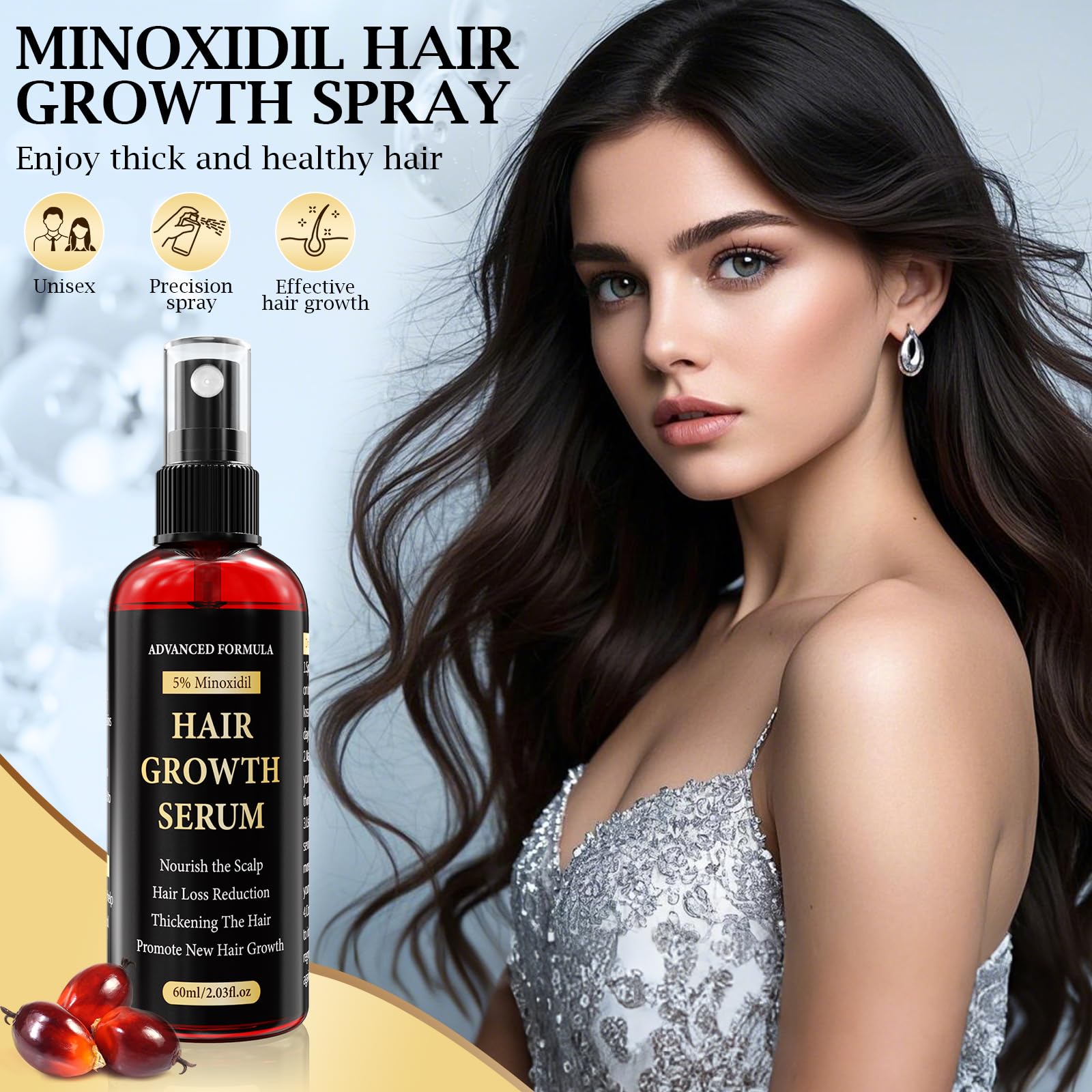 5% Minoxidil for Men/Women Hair Growth Serum Spray,Thinning Hair Loss/Regrowth Treatment for Women/Men,Minoxidil for Men’s Beard,Contain Rosemary Oil,Batana Oil for Hair Growth,Gentler,Refreshing 60ml - Medaid International