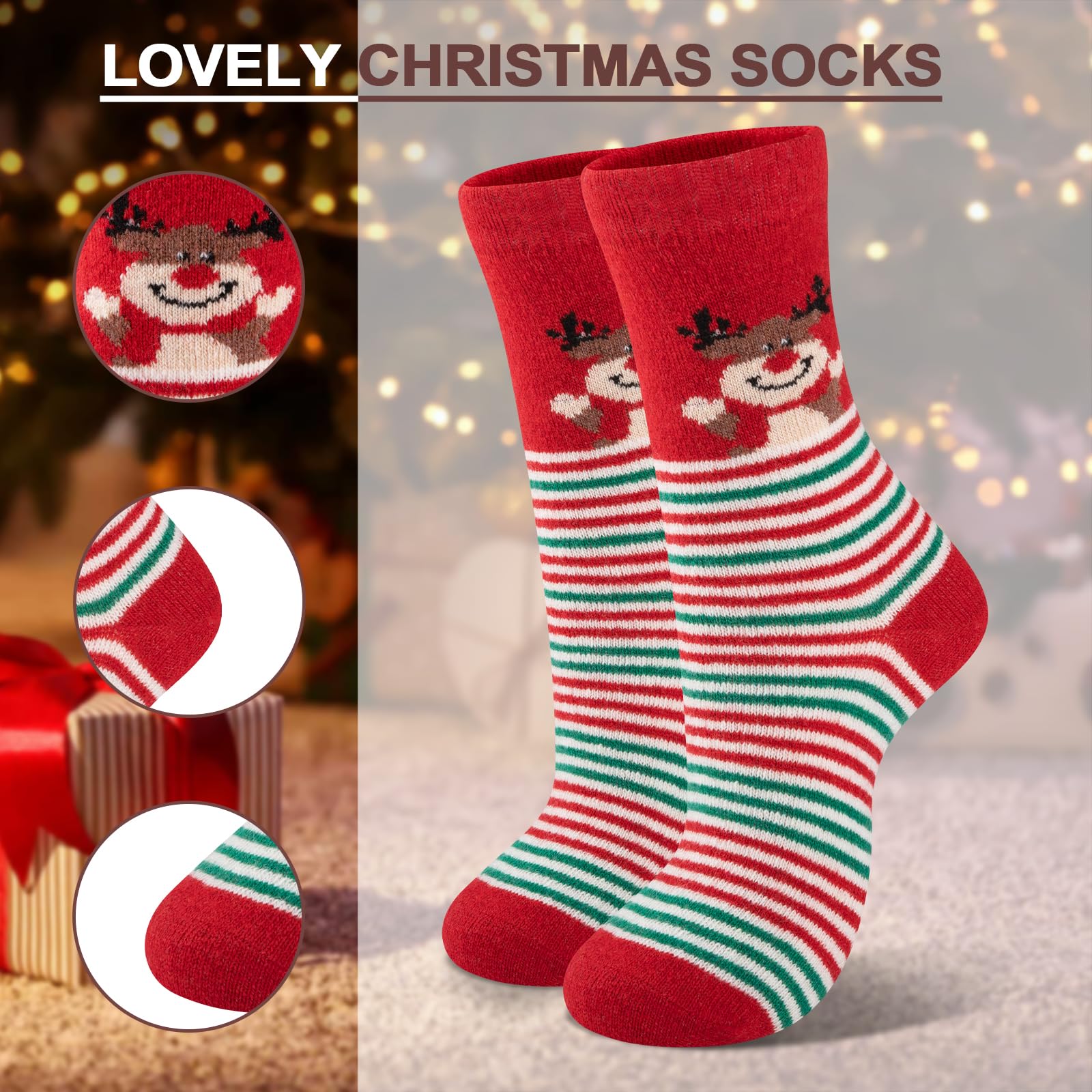 eallco Christmas Socks for Women Funny Cute Wool Socks Crew Novelty Xmas Christmas Gift 6 Pairs - Medaid International