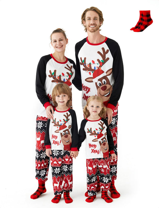PATPAT Christmas Family Matching Pajamas, Red Black Reindeer, Kids, 9-10 Years - Medaid International