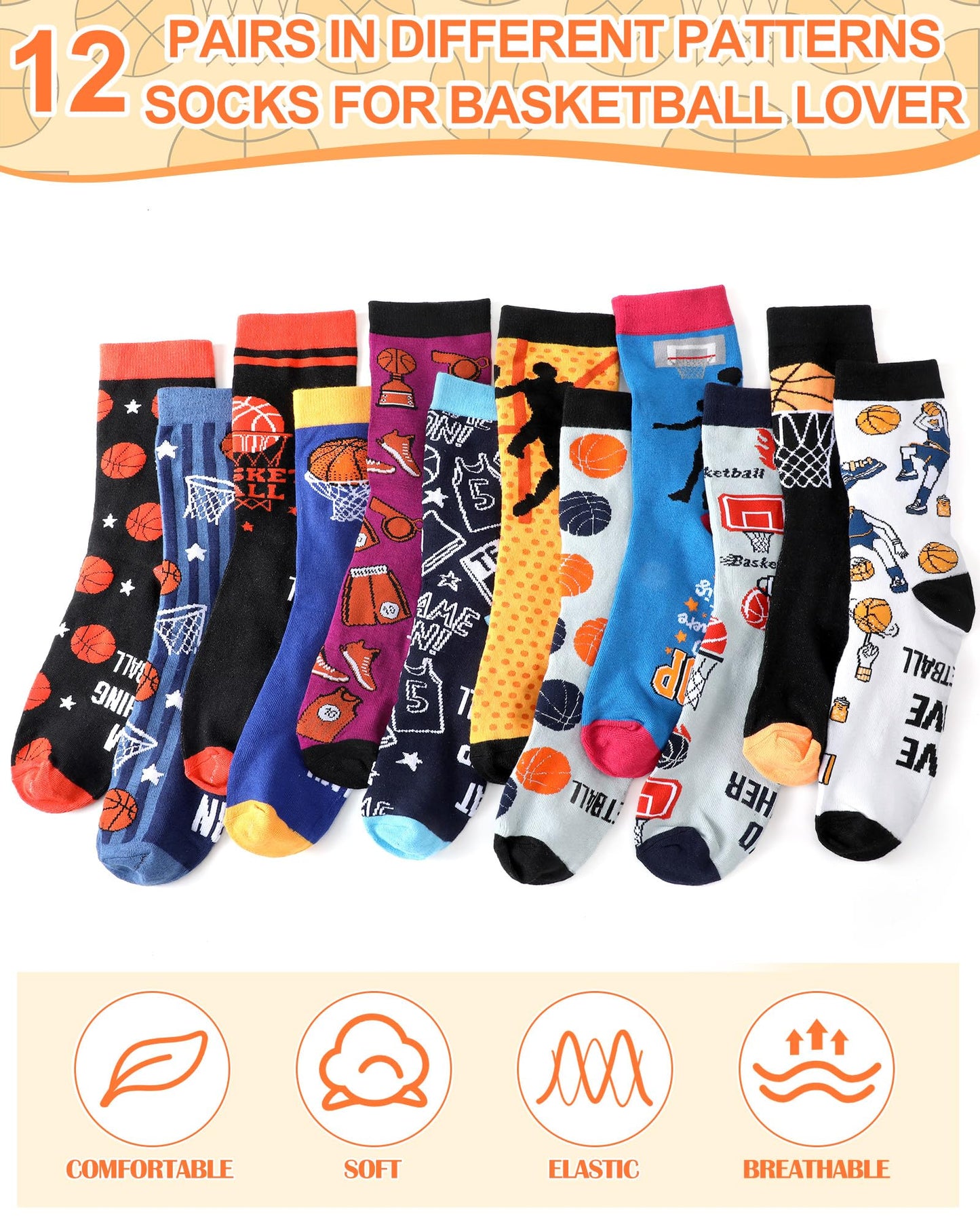 Shyyween 12 Pairs Funny Basketball Socks for Men Novelty Cotton Crew Socks Gift for Basketball Players Fans Coaches Team Favors Xmas Stocking Stuffers - Medaid International
