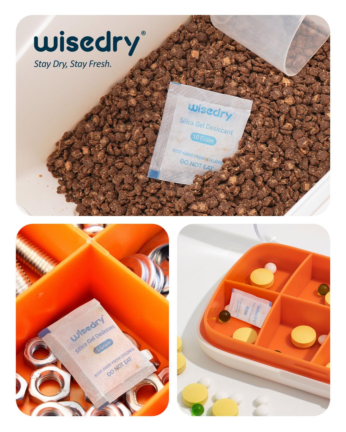5 Gram [60 Packs] Food Grade Silica Gel Packs Rechargeable Desiccant Dehumidifiers Pouches with Color Indicating Beads Reusable Moisture Absorbers for Food Storage - Medaid International