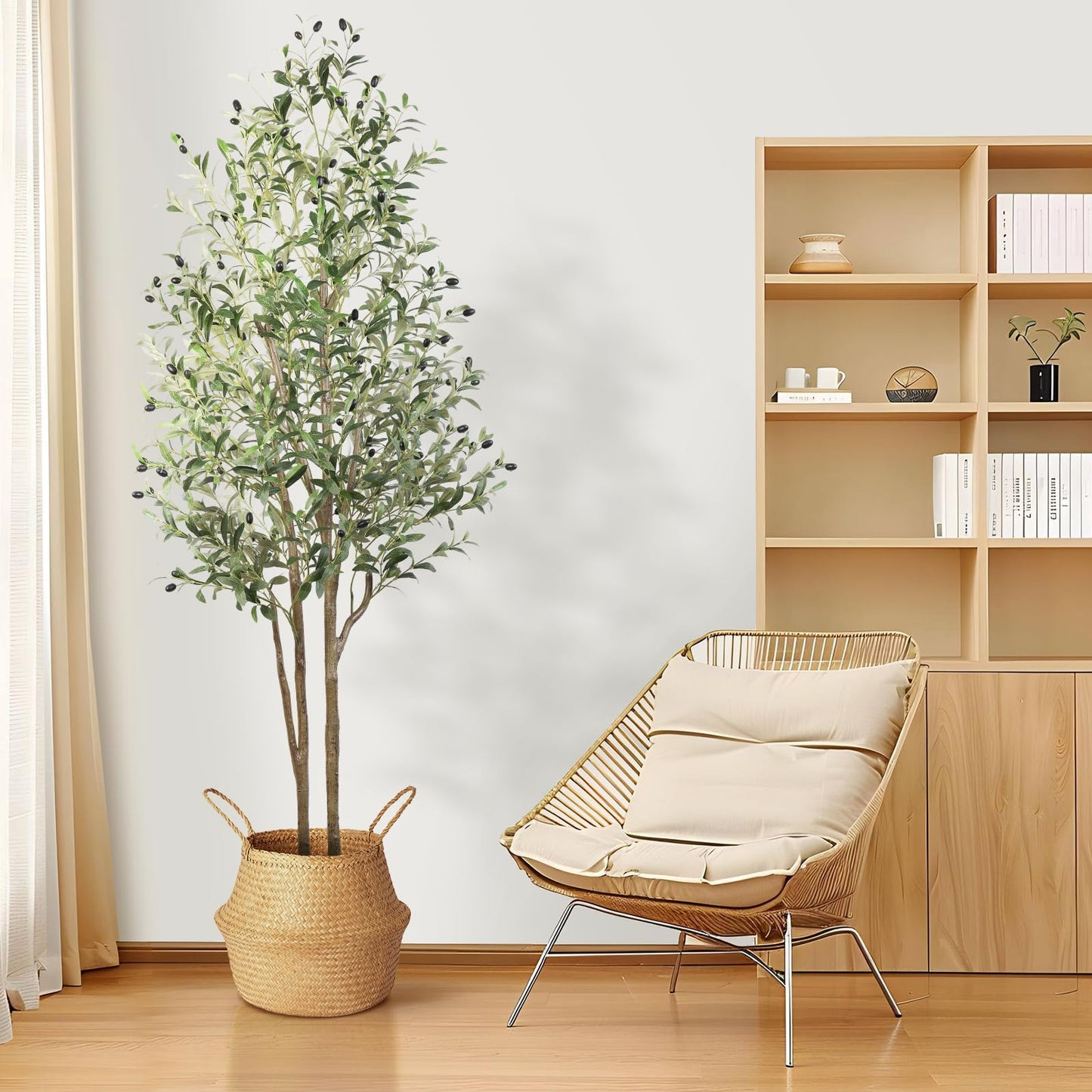 Alupssuc 6.1ft Artificial Olive Tree, Natural Faux Olive Branches and Fruits for Modern Home Office Living Room Floor Decor Indoor - Medaid International