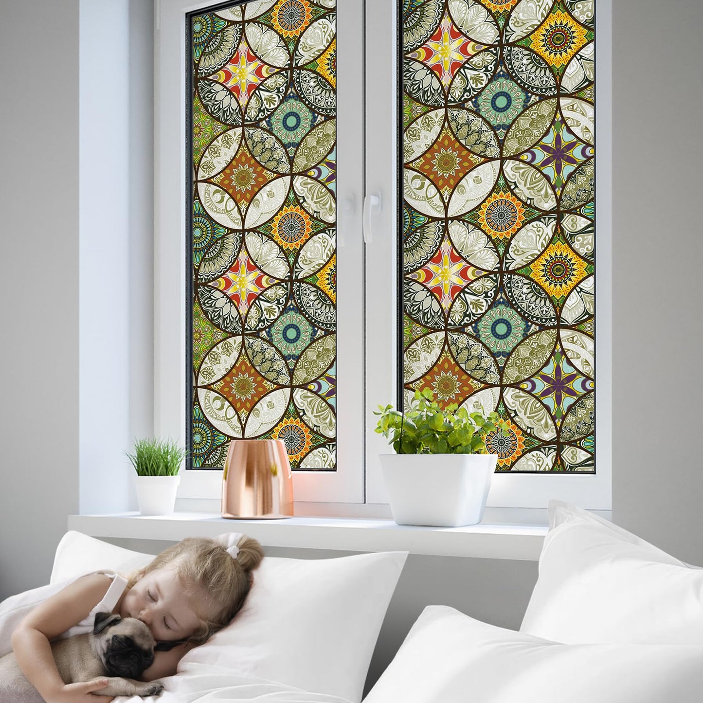 DKTIE Static Cling Decorative Window Film with Installation Tools Non Adhesive Privacy Film, Stained Glass Window Film for Bathroom Shower Door Heat Cotrol Anti UV, 17.7 x 78.7 Inch - Medaid International