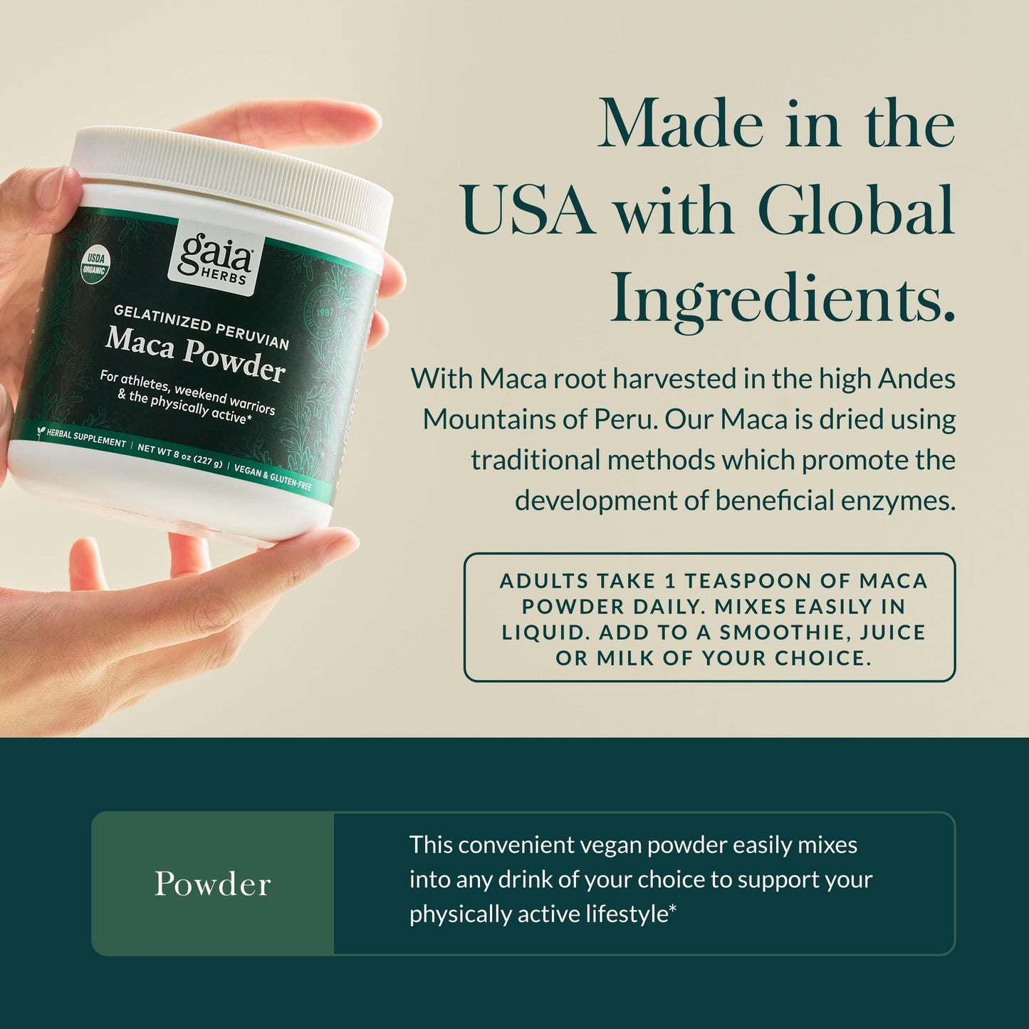 Gaia Herbs Maca Powder - Natural Energy Supplement - Supports and Maintains Healthy Energy and Stamina - Made with USDA Certified Organic Maca Root (Lepidium meyenii) - 8 Oz (69-Day Supply) - Medaid International