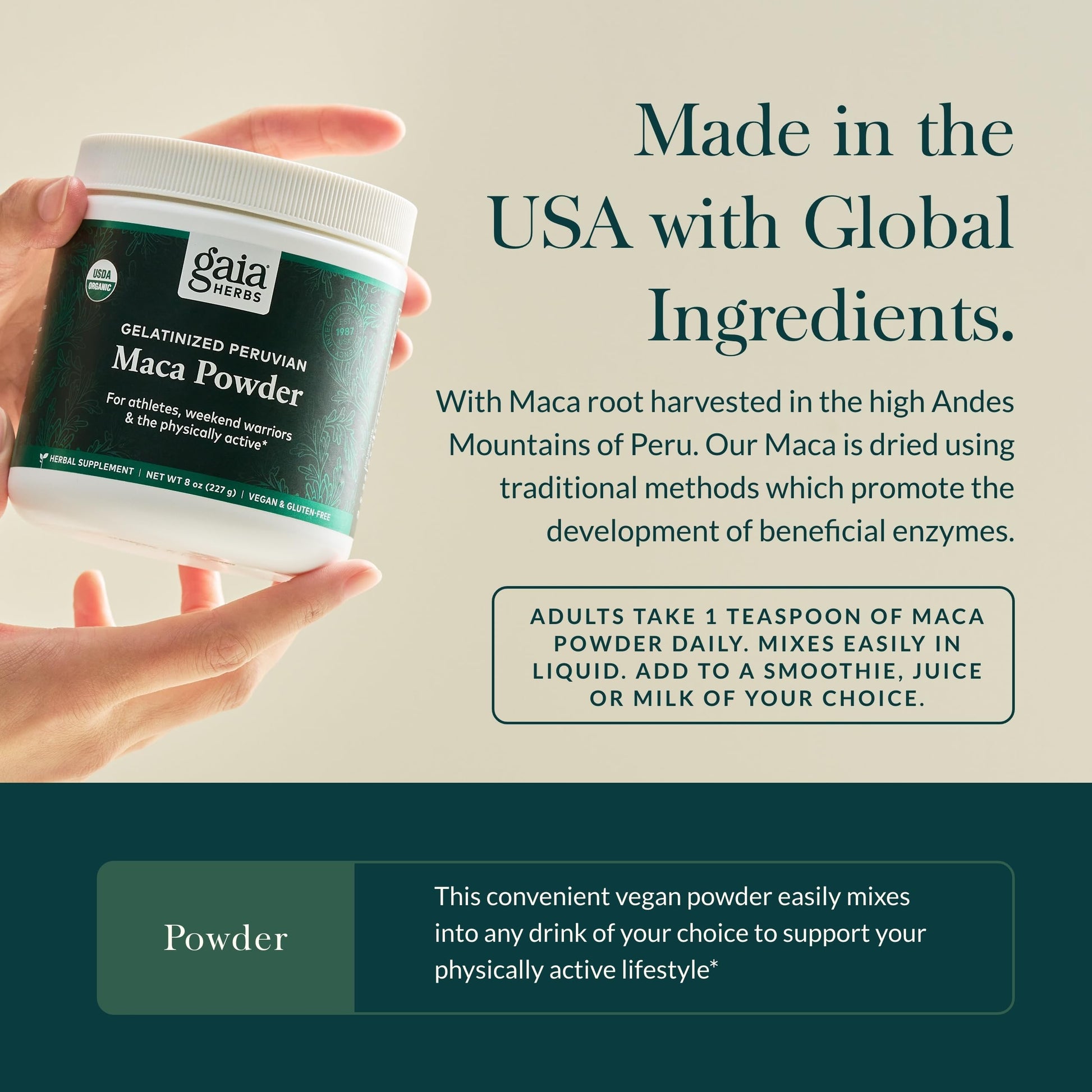 Gaia Herbs Maca Powder - Natural Energy Supplement - Supports and Maintains Healthy Energy and Stamina - Made with USDA Certified Organic Maca Root (Lepidium meyenii) - 8 Oz (69-Day Supply) - Medaid International