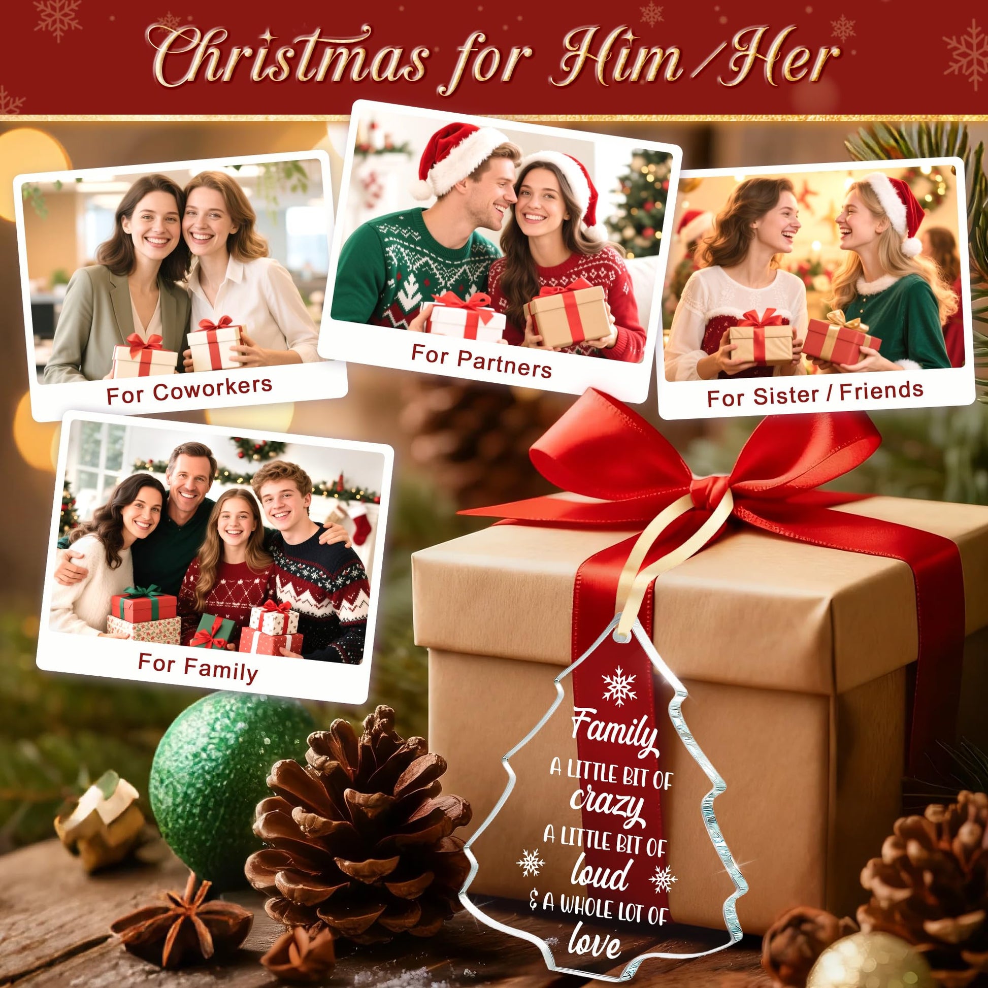 Family Christmas Ornament 2025 – “A Little Bit of Crazy, A Little Bit of Loud & A Whole Lot of Love” Glass Tree Ornament, Family Holiday Gift, Christmas Tree Decor for Mom, Dad - Medaid International