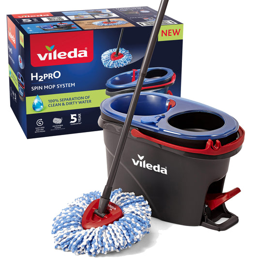 Vileda H2PrO Spin Mop System - Separates Clean and Dirty Water - Effortless Wringing - Microfibre Cleaning - Easy Assembly - Ergonomic Design - Medaid International