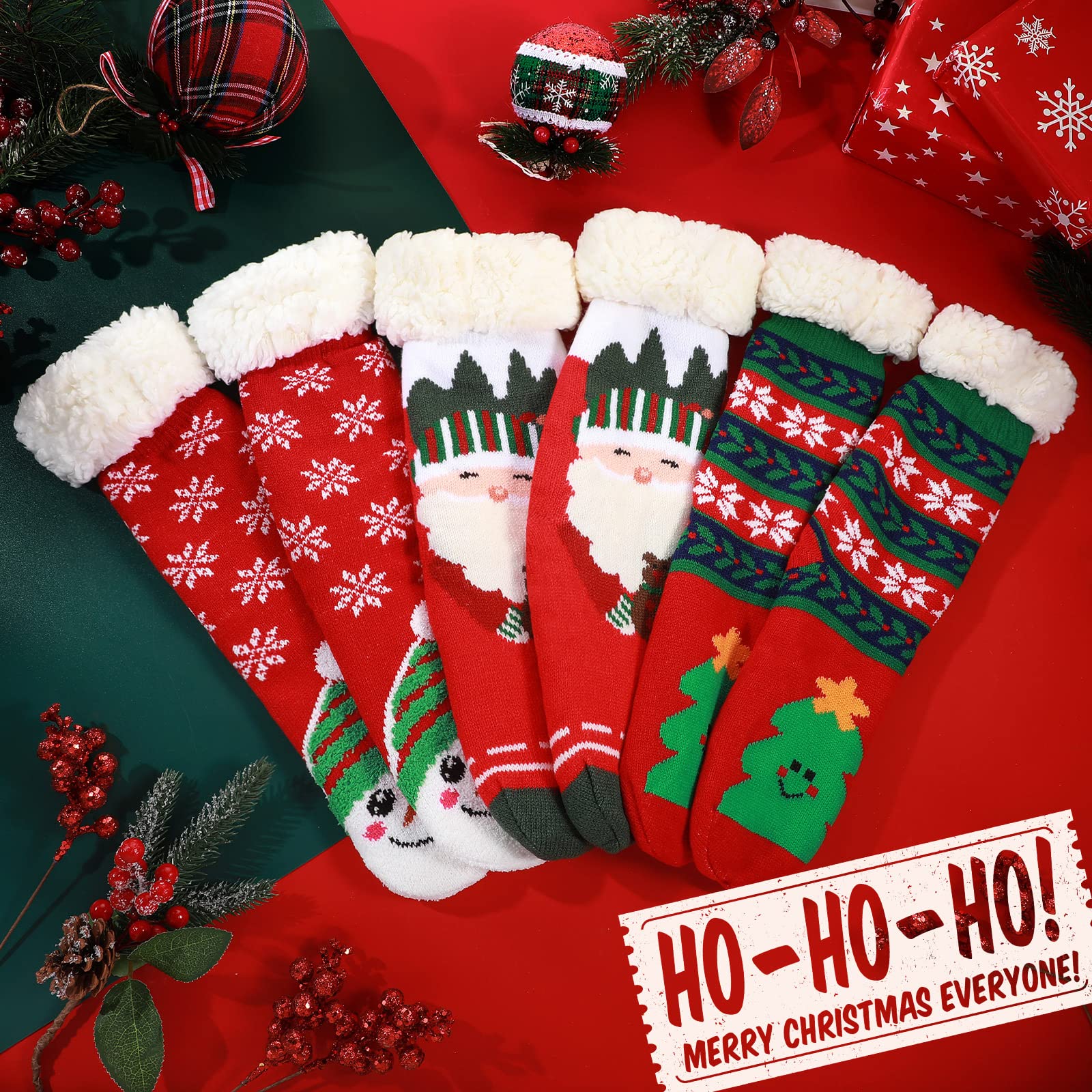 Sintege 3 Pairs Women Christmas Slipper Socks Winter Soft Warm Fuzzy Plush Cozy Fleece Lined Non Slip Christmas Socks Gifts(Fresh Style) - Medaid International