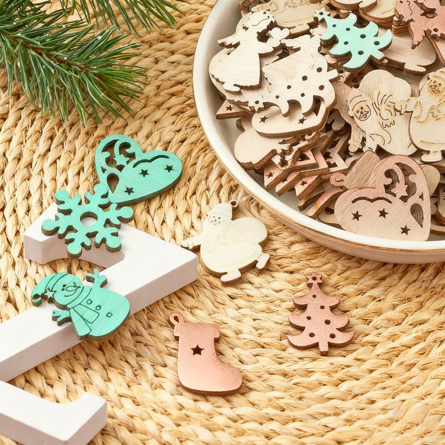 50 Piece Classic Christmas Hanging Ornaments Set - Santa Claus,Snowman,Reindeer,Christmas Tree,Snowflakes & More Designs for Festive Decoration - Medaid International