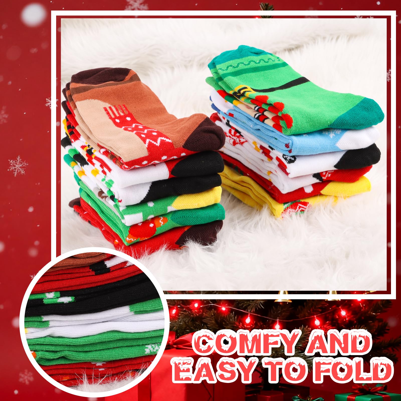 CCINEE 12 Pairs Christmas Holiday Socks Unisex, Festive Christmas Socks Bulk Novelty Cozy Cotton Sock for Adults Women Men Winter Xmas Holiday Gifts Stocking Stuffers - Medaid International
