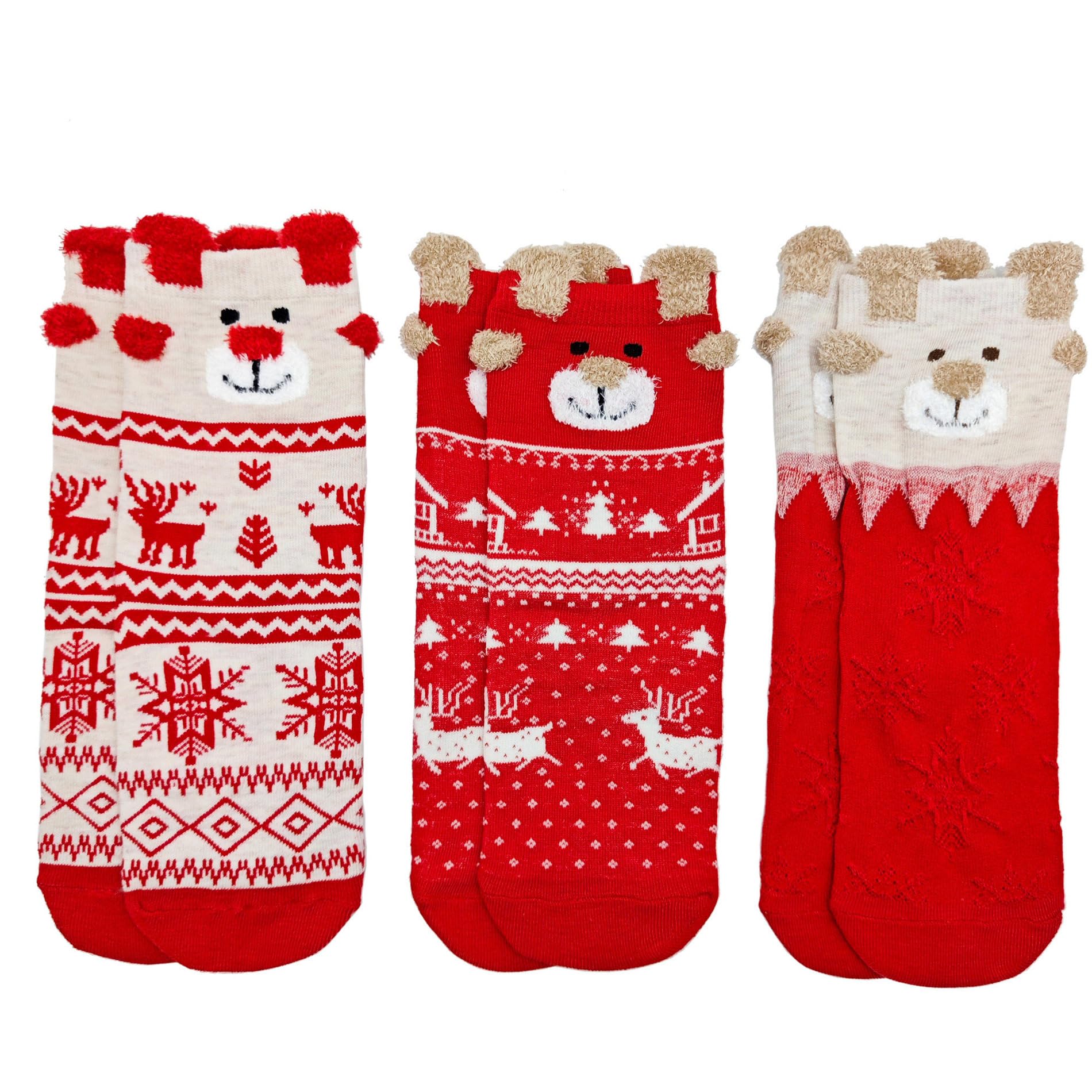 AIMI 3 Pairs Kids Elk Christmas Socks for Girls Boys Years Old Holiday Sock Soft Casual Crew Socks with Gift Box for Children (US, Age, 3 Years, 5 Years) - Medaid International