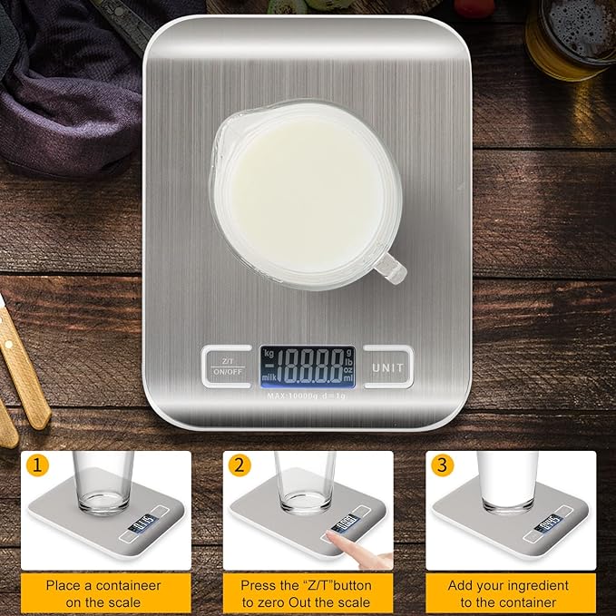 SKY-TOUCH Digital Kitchen Scale, Multifunction Food Scale With LCD Display Stainless Steel Platform, High Accuracy, Ultra Slim,Tare Function - Medaid