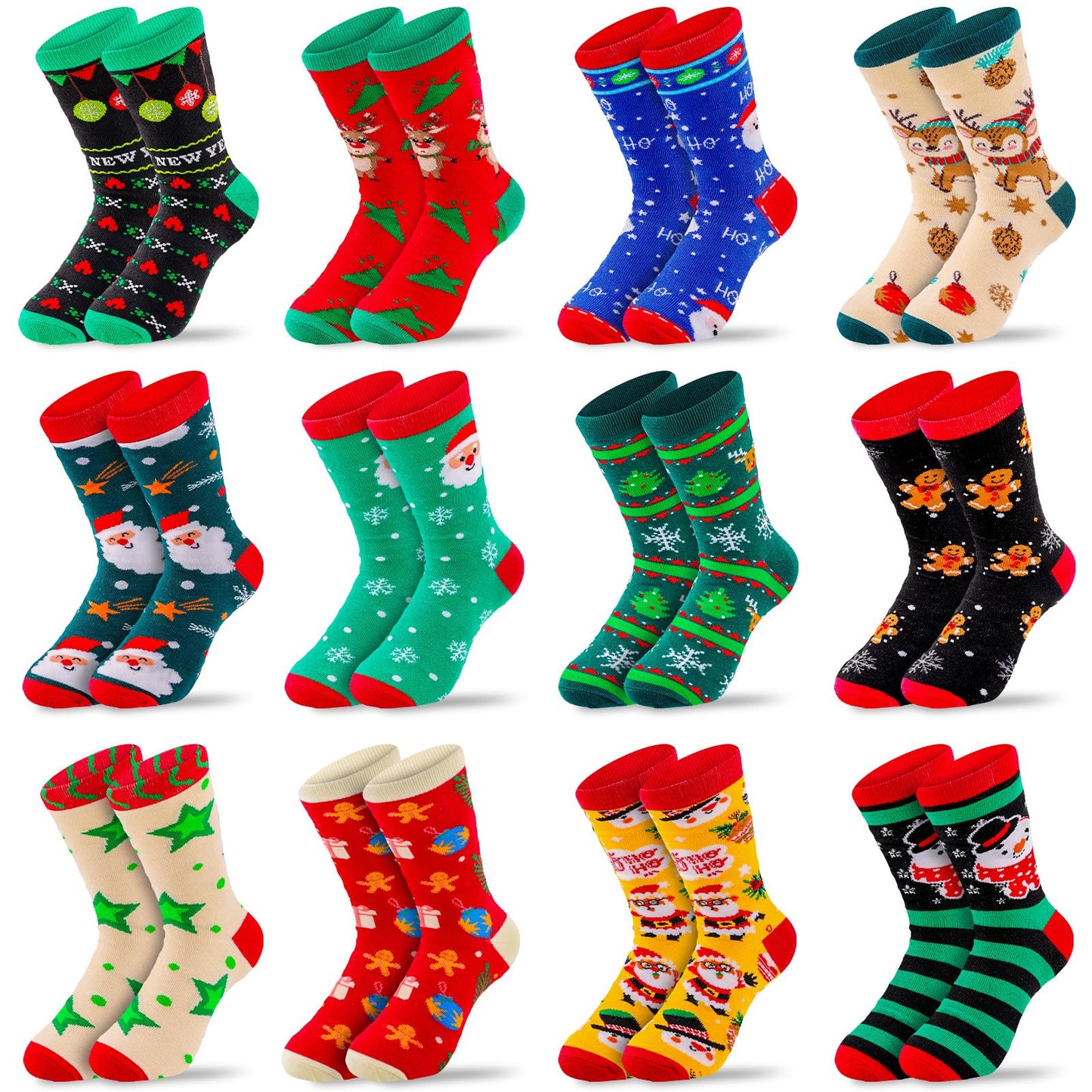 MGparty 12 Pairs Christmas Socks for Women, Holiday Crew Socks, Funny Novelty Xmas Gift Socks for Christmas - Medaid International