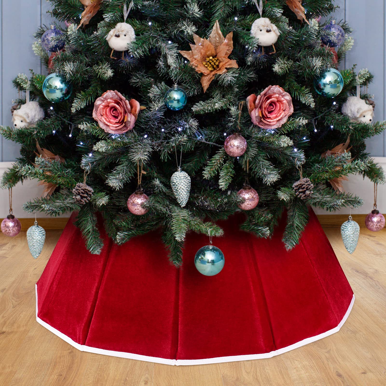 Christmas Tree Collar Red Velvet Folable Christmas Tree Ring Tree Skirt for Artificial Trees Base Stand Cover Christmas Tree Decoration - Medaid International