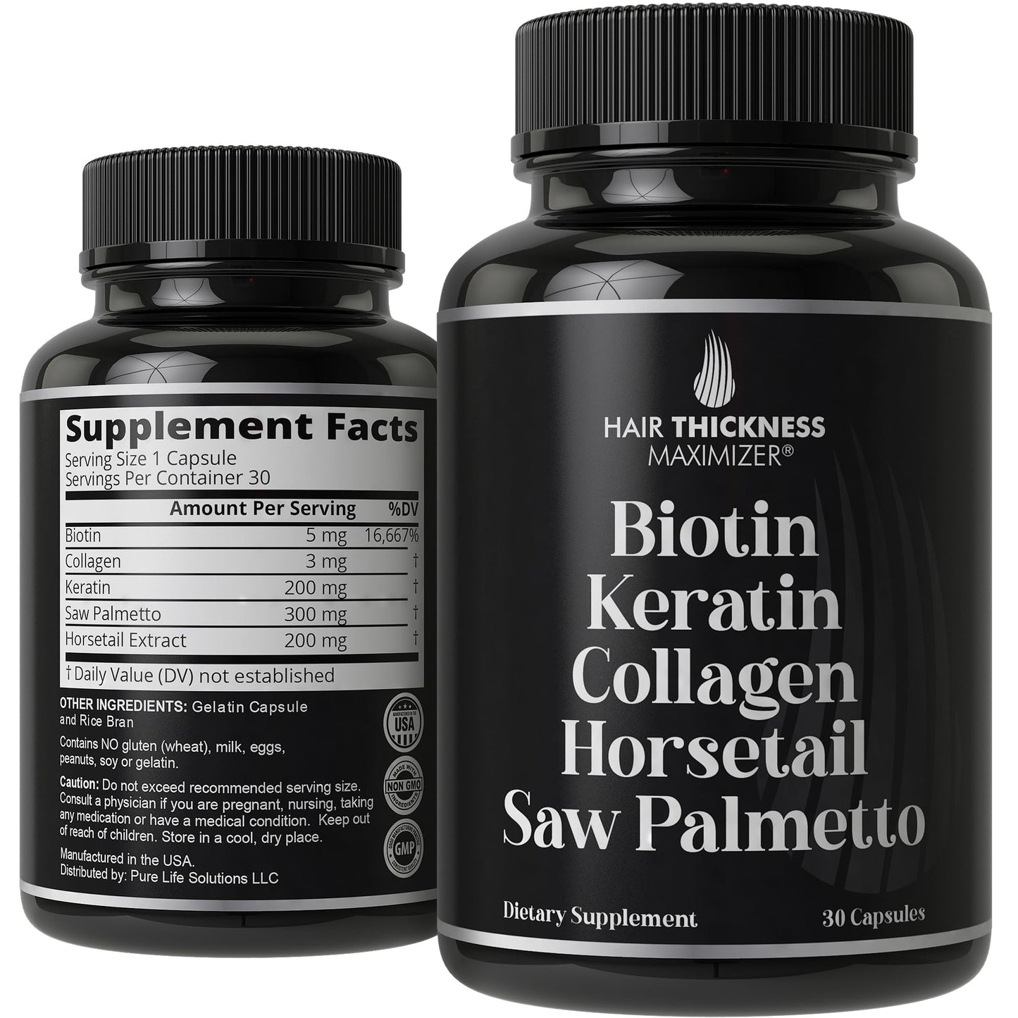 Biotin (5000mcg), Keratin, Collagen, Horsetail, Saw Palmetto – 5-in-1 Hair Growth Supplement & Vitamins for Women & Men, DHT Blocker Capsules for Thinning - Hair Growth Vitamins - Medaid International
