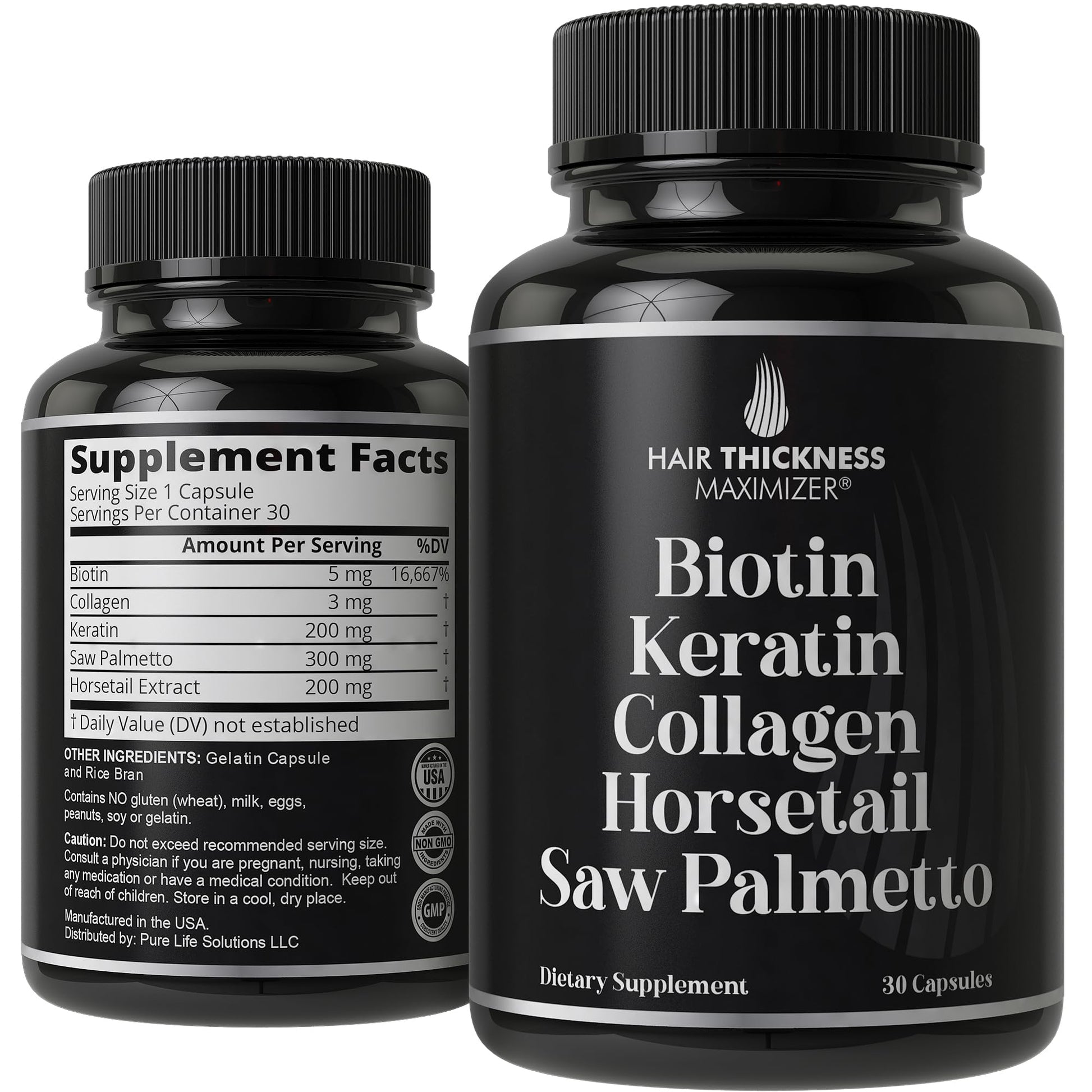 Biotin (5000mcg), Keratin, Collagen, Horsetail, Saw Palmetto – 5-in-1 Hair Growth Supplement & Vitamins for Women & Men, DHT Blocker Capsules for Thinning - Hair Growth Vitamins - Medaid International