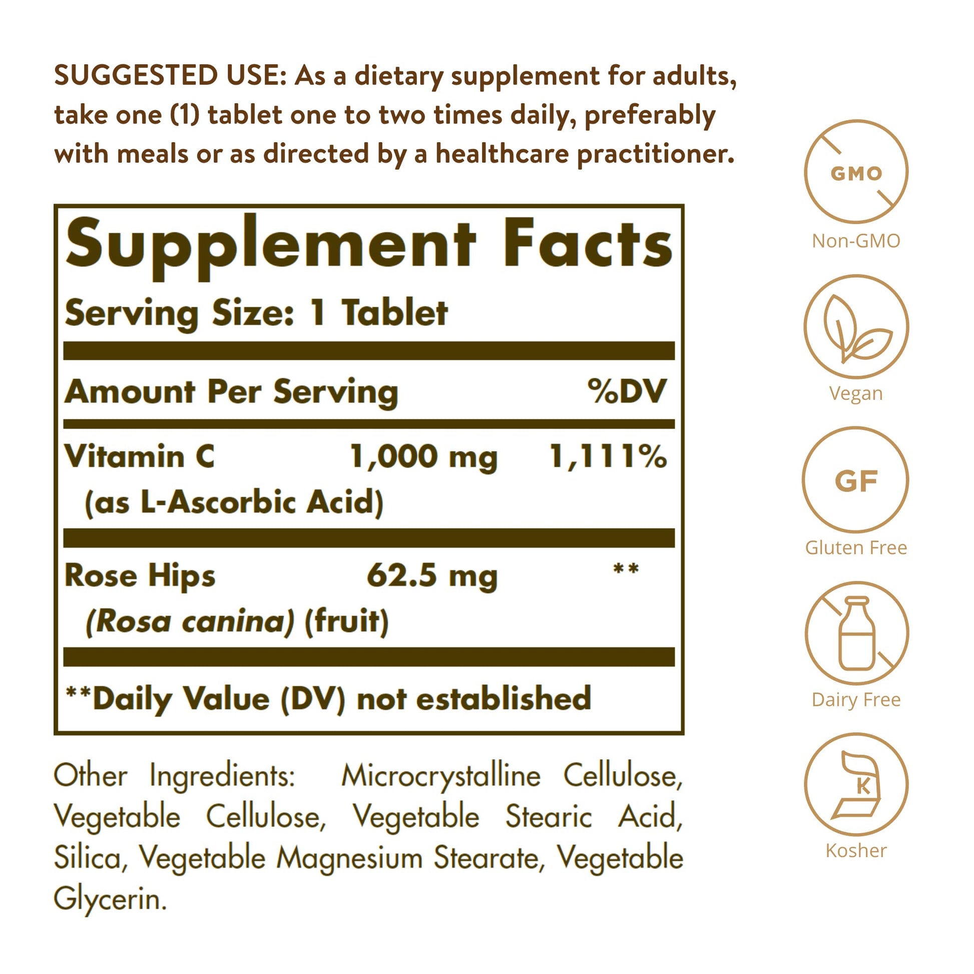 Solgar Vitamin C 1000 mg with Rose Hips, 250 Tablets - Antioxidant & Immune Support - Overall Health - Supports Healthy Skin & Joints - Non GMO, Vegan, Gluten Free, Dairy Free, Kosher - 250 Servings - Medaid International