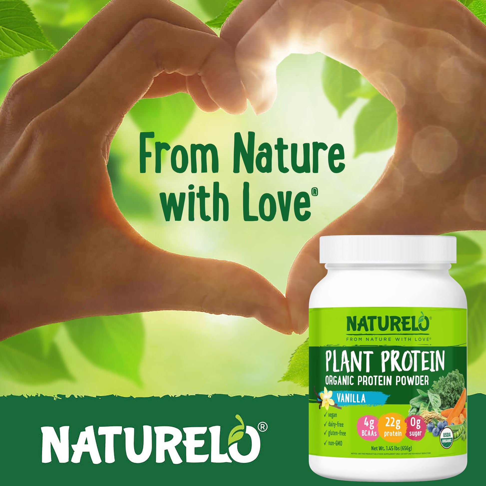 NATURELO Plant Protein Powder, Vanilla, 22g Protein - Non-GMO, Vegan, No Gluten, Dairy, or Soy - No Artificial Flavors, Synthetic Coloring, Preservatives, or Additives - 20 Servings - Medaid International