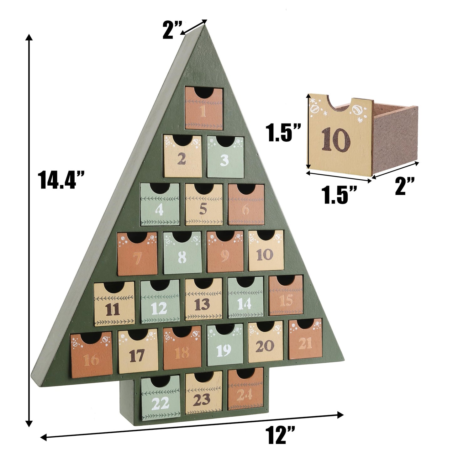 JOEJET Wooden Advent Calendar 2025, 24 Days Countdown to Christmas Calendar with Storage Drawers, DIY Tree Shape Refillable Wooden Advent Xmas Countdown Calendar - Medaid International