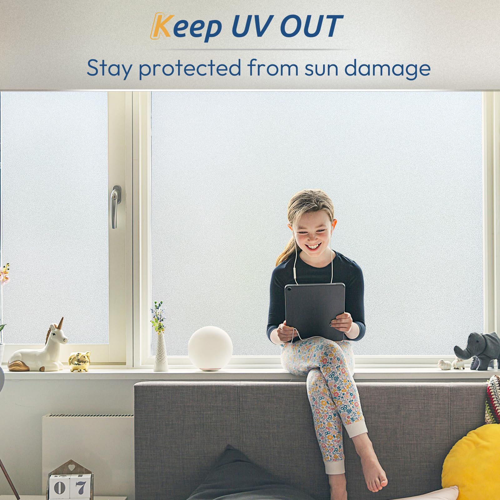 rabbitgoo Window Privacy Film, Frosted Glass Window Clings, Static Cling UV Heat Blocking Door Stickers for Home Bathroom, Removable Indoor Decal Coverings Day and Night, Pure, 17.5 x 78.7 Inches - Medaid International