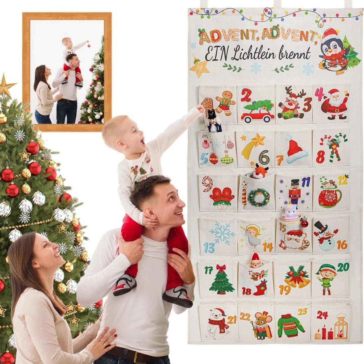 Christmas Advent Calendar Wall Hanging Bag With 24 Pockets, 24 Days Countdown Calendar Storage Bag for Xmas Home Wall Decoration, Reusable Fabric Gift Favors for kids friends family (Red) - Medaid International