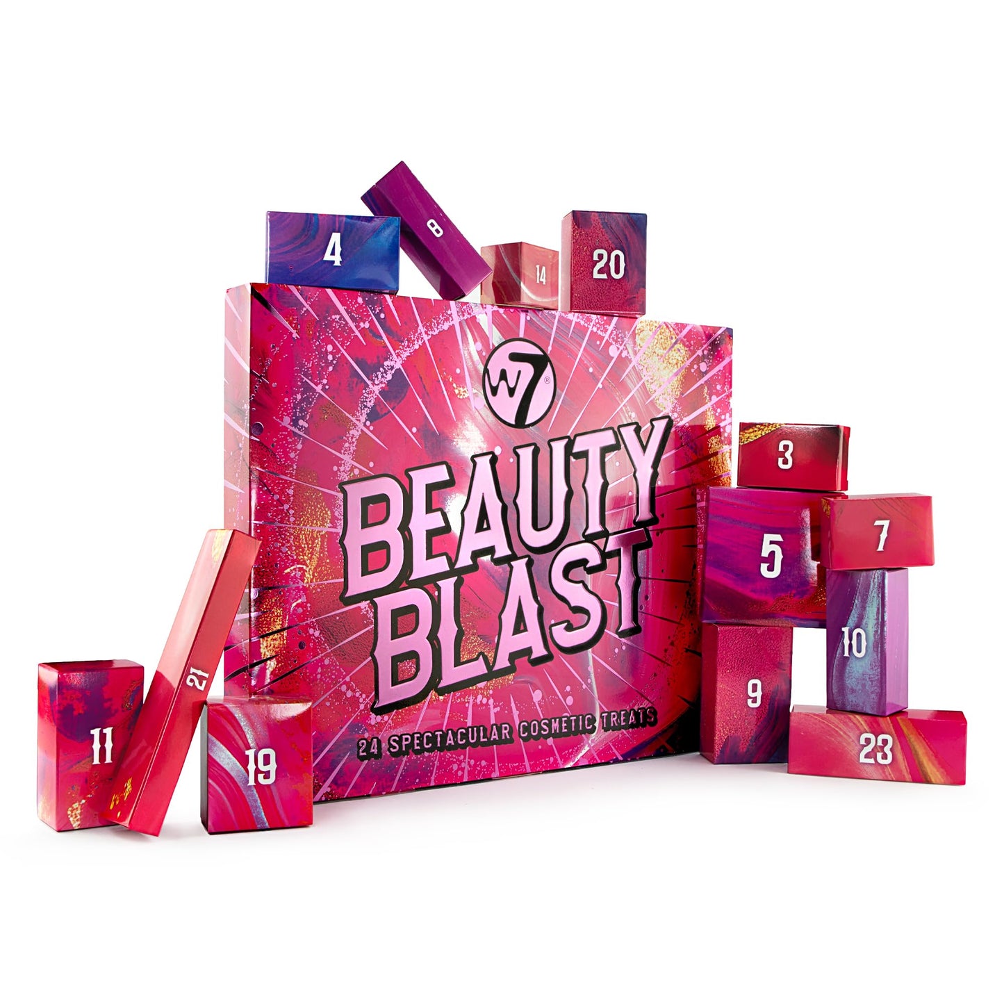 W7 Beauty Blast - Makeup Advent Calendar 2025 - Beauty & Cosmetic Calendar - Individually Boxed Makeup & Cosmetic Surprises For the 24 Days to Christmas - Cruelty Free Gifting - Medaid International