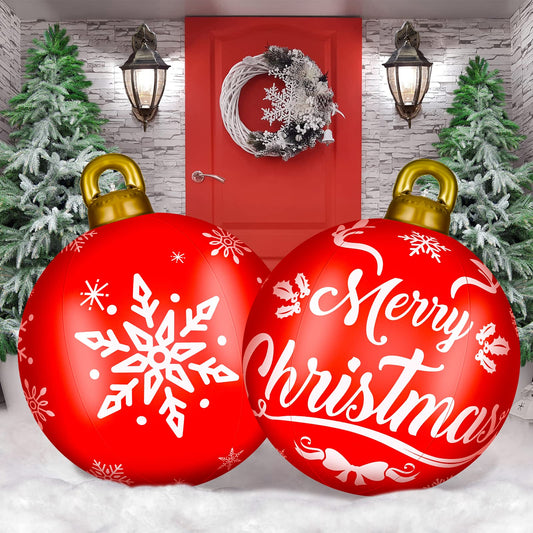 2 Pieces 32 Inch Giant PVC Inflatable Christmas Decorated Ball Ornaments Outdoor Large Xmas Blow Ball Decorations for Christmas Themed Party Ornaments(Merry Words,Red White) - Medaid International