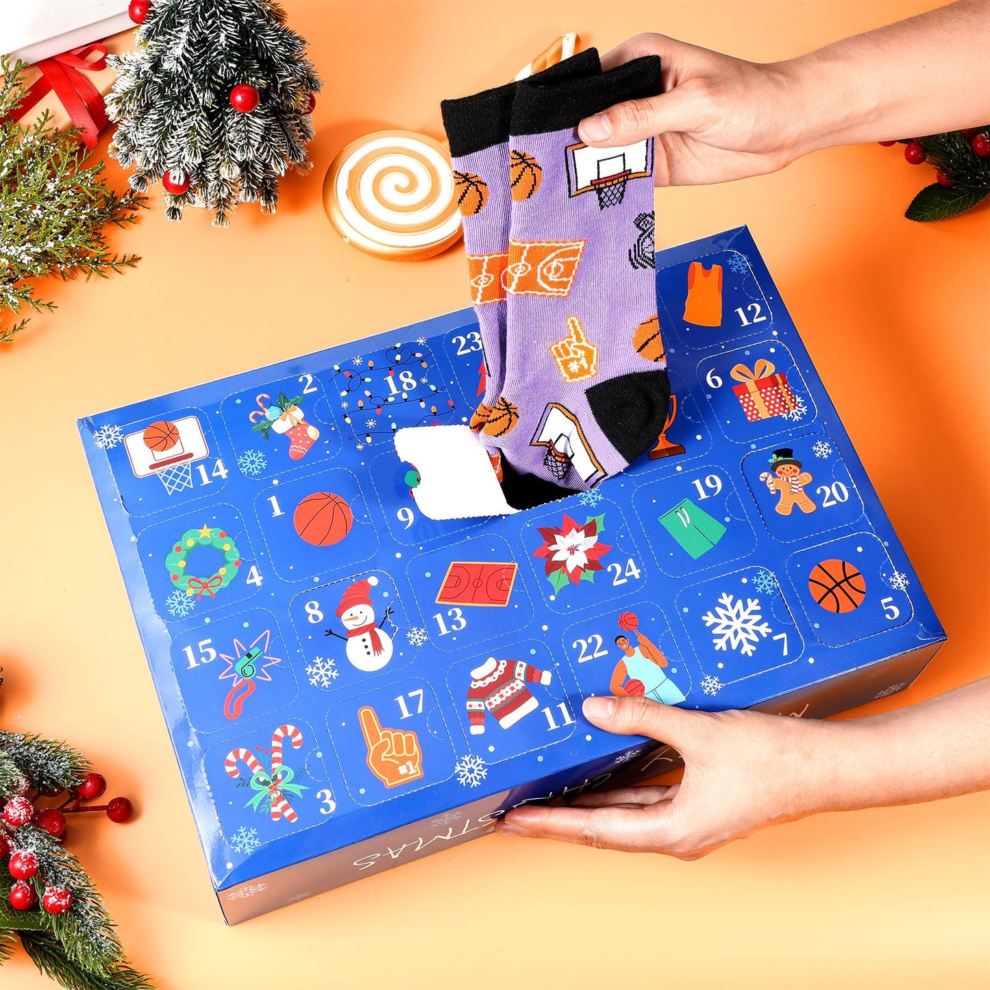 JenPen 24 Pairs 2025 Christmas Socks Advent Calendar for Men Women 24 Days Countdown Calendar Gifts Funny Basketball Gifts 2025 Festive Holiday Christmas Cotton Socks - Medaid International