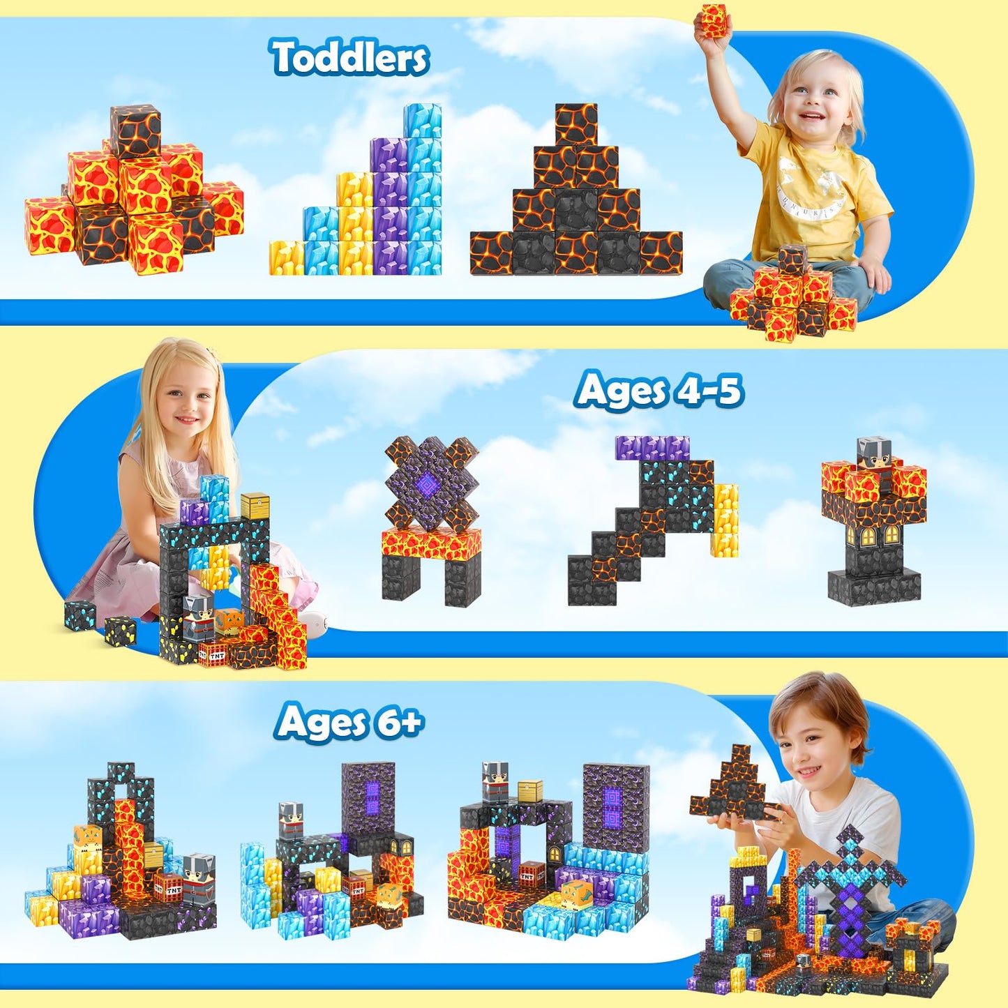 Coodoo Magnetic Blocks - Build Mine Magnet World Magic Sword Portal Set, Building Toys Magnetic Tiles for Kids 3+, Classroom Must Haves Sensory Toddlers Toys Kids Games Gift for Boys & Girls 3-5 5-7 - Medaid International