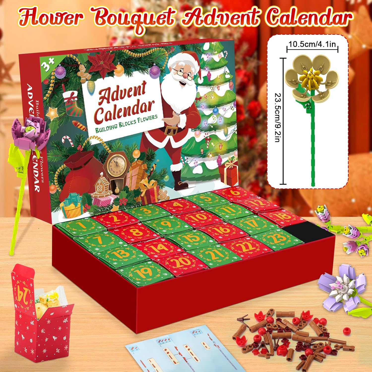 Advent Calendar 2025 Flower Bouquet Building Blocks for Adults Teens Kids, 24 Days Christmas Countdown Calendars with 24 Kinds of Flowers, Unique Advent Calendar for Women Girls Boys - Medaid International