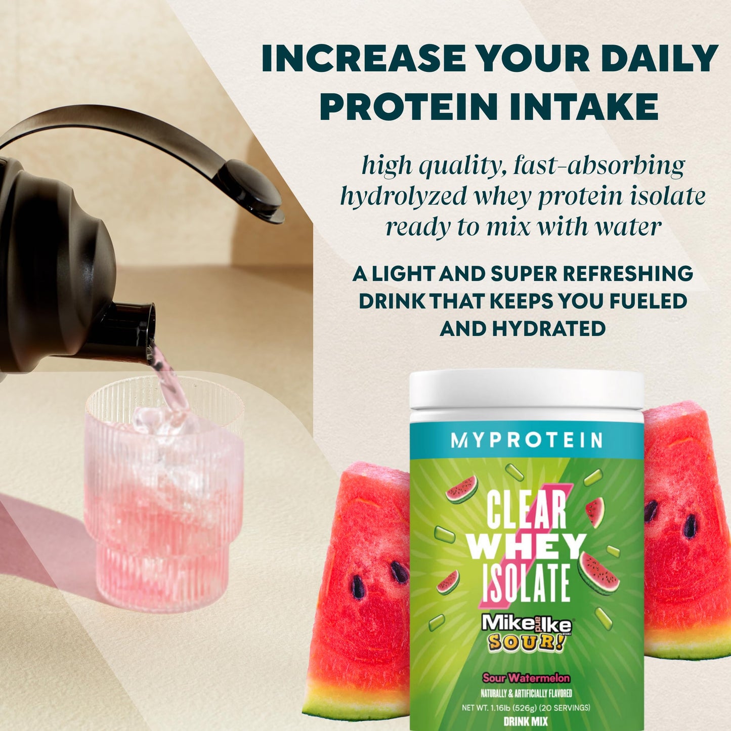 Myprotein Clear Whey Isolate Protein Powder, 1.1 Lb (20 Servings) Fruity Mike and IKE Sour Watermelon Drink Mix, 20g Protein per Serving, Daily Drink for Superior Performance - Medaid International