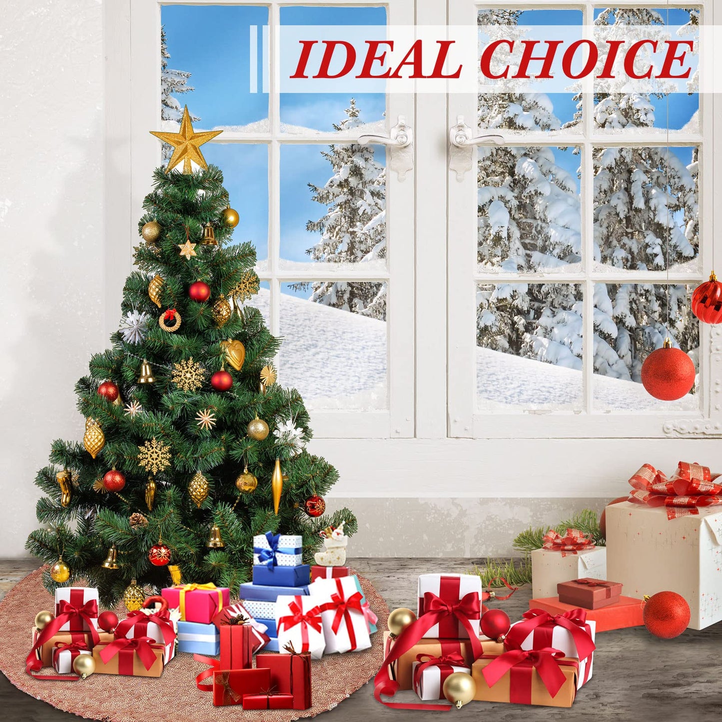 Rose Gold 15 Inch Mini Christmas Tree Skirt - Sequin, Slim, Small Tree Decoration for Hotel Holiday Bar - Medaid International