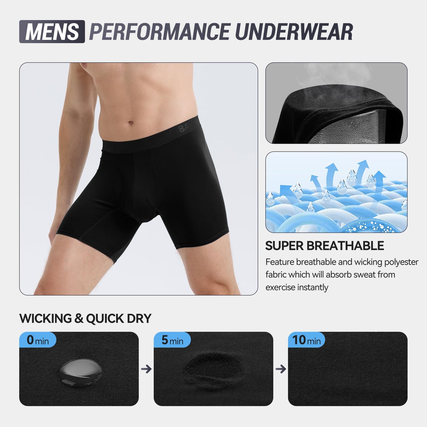 BAMBOO COOL Men's Underwear Boxer Briefs,Regular Leg,Breathable Soft Moisture-Wicking with Fly Underwear For men 4 Pack - Medaid International